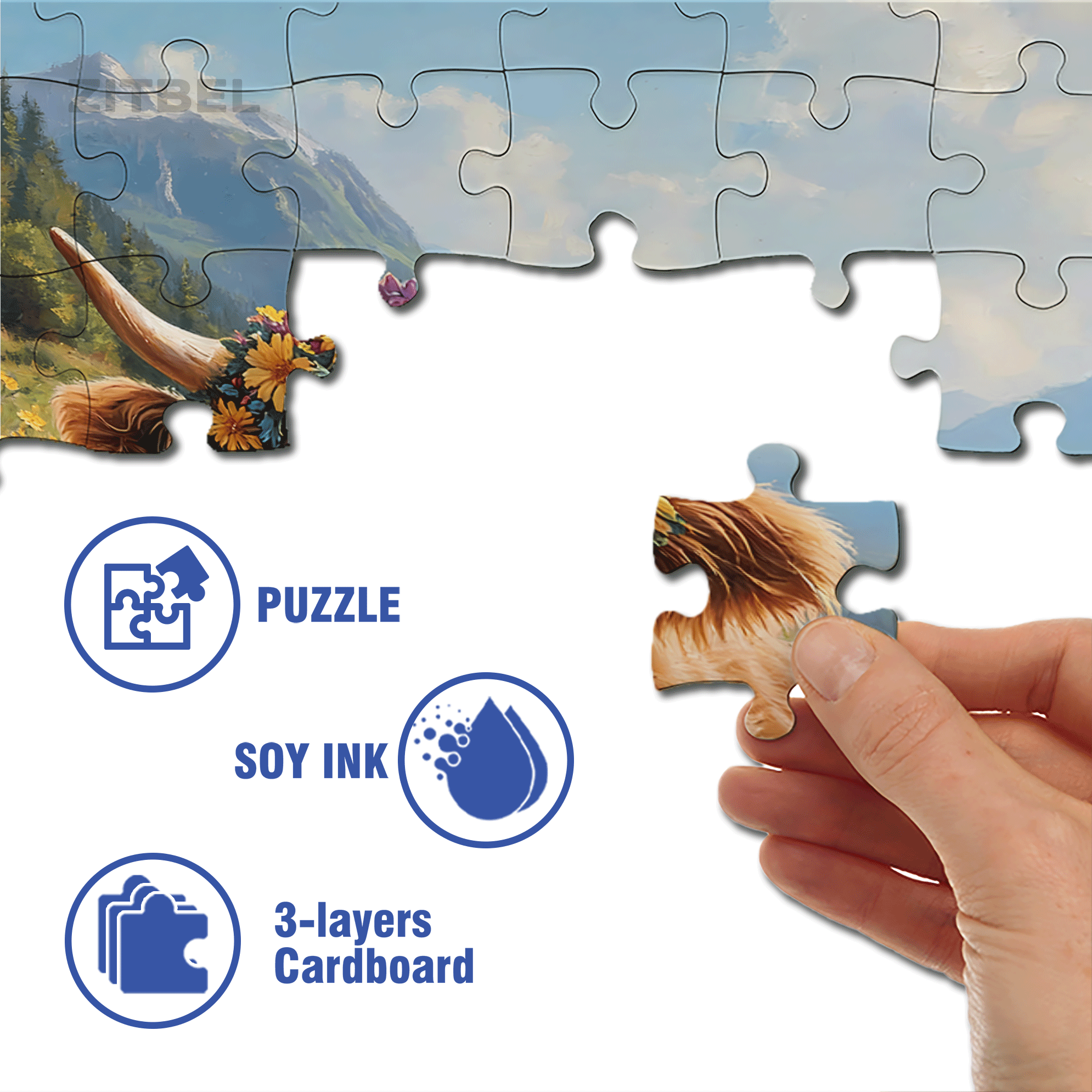 The Highland Cow Wearing A Garland 500pcs/1000pcs Jigsaw Puzzle, Scratch-Resistant, Interactive Family Game & Brain-Boosting DIY Decor, Perfect for Halloween, Christmas & New Year Gifts, Family Puzzle Game