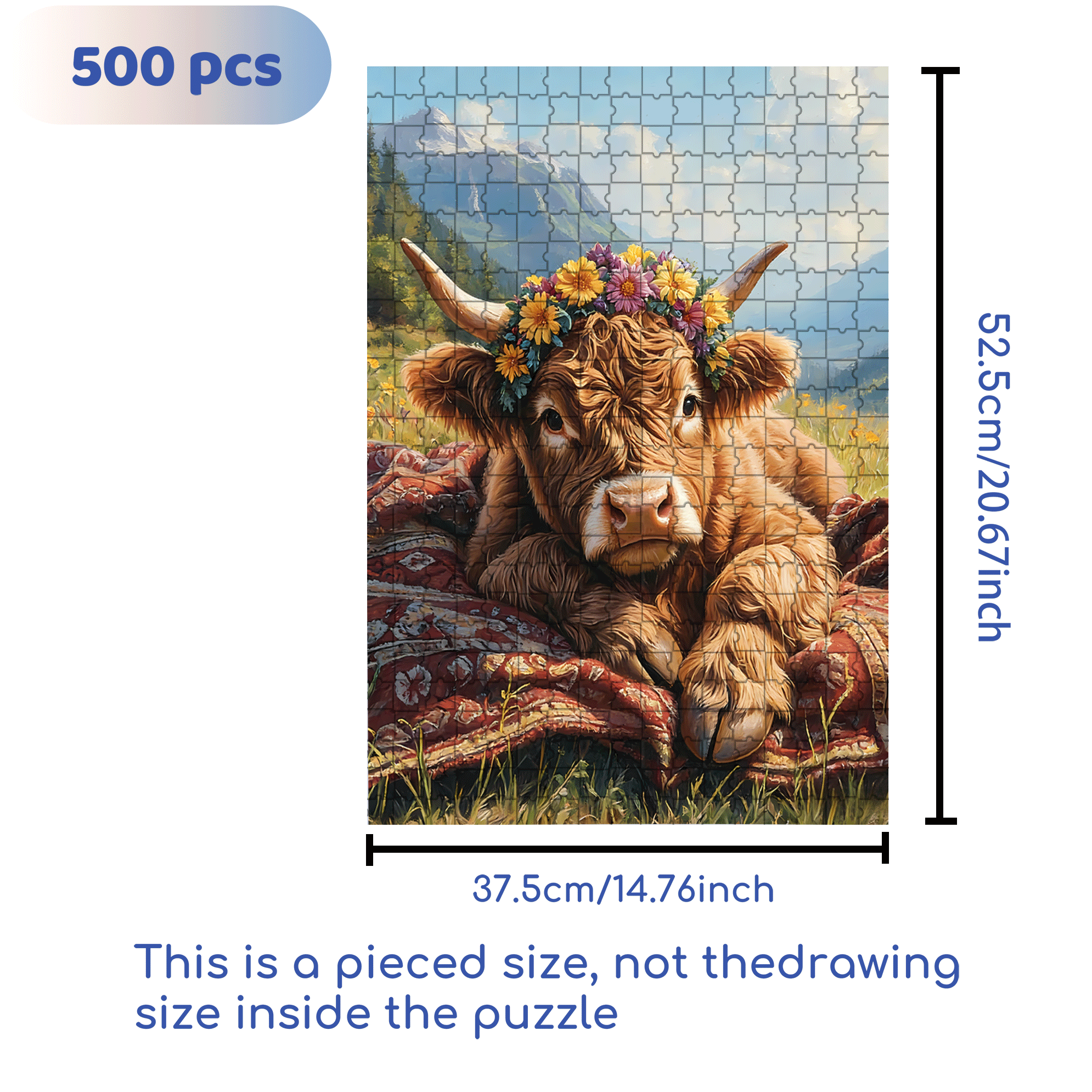 The Highland Cow Wearing A Garland 500pcs/1000pcs Jigsaw Puzzle, Scratch-Resistant, Interactive Family Game & Brain-Boosting DIY Decor, Perfect for Halloween, Christmas & New Year Gifts, Family Puzzle Game