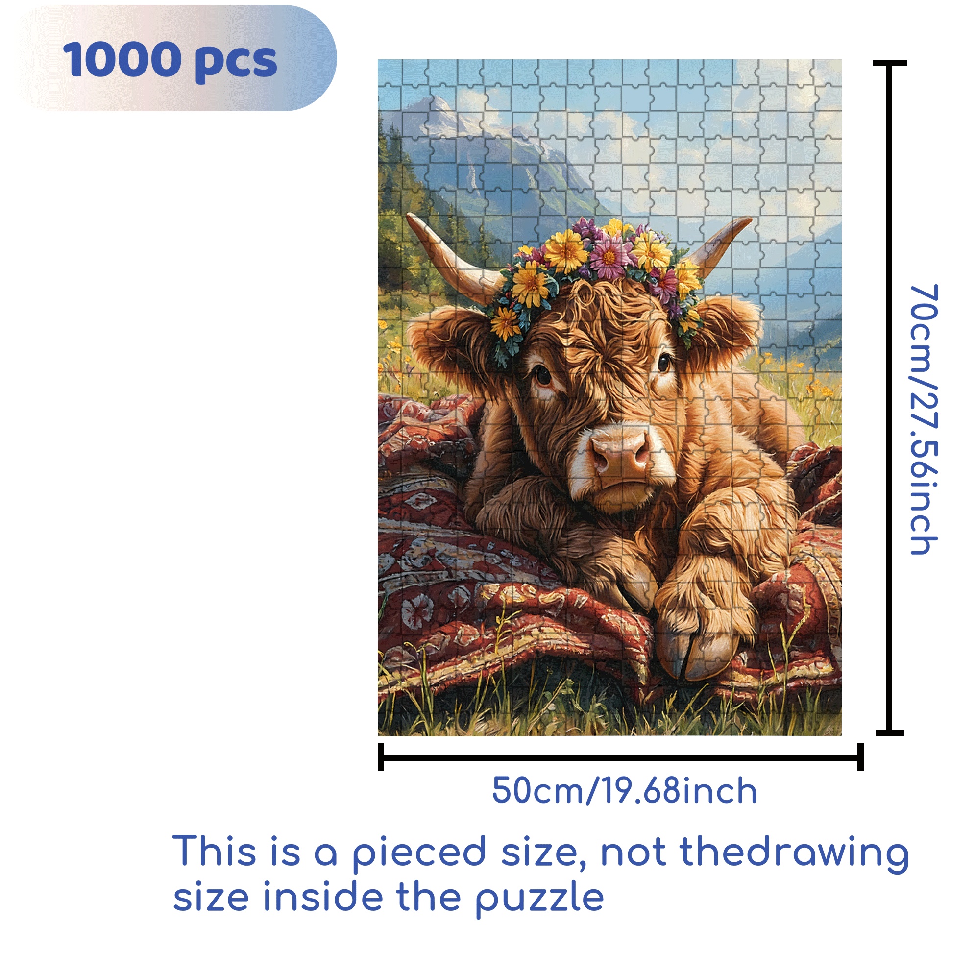 The Highland Cow Wearing A Garland 500pcs/1000pcs Jigsaw Puzzle, Scratch-Resistant, Interactive Family Game & Brain-Boosting DIY Decor, Perfect for Halloween, Christmas & New Year Gifts, Family Puzzle Game