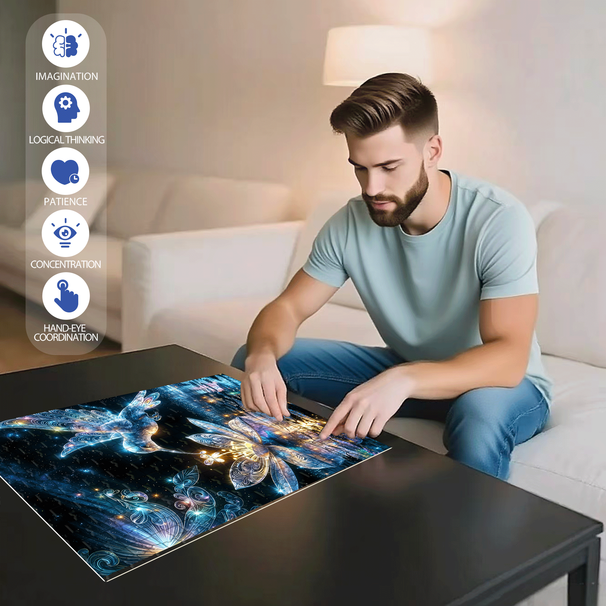 The Kiss of Stardust 500pcs/1000pcs Jigsaw Puzzle, Scratch-Resistant, Interactive Family Game & Brain-Boosting DIY Decor, Perfect for Halloween, Christmas & New Year Gifts, Family Puzzle Game