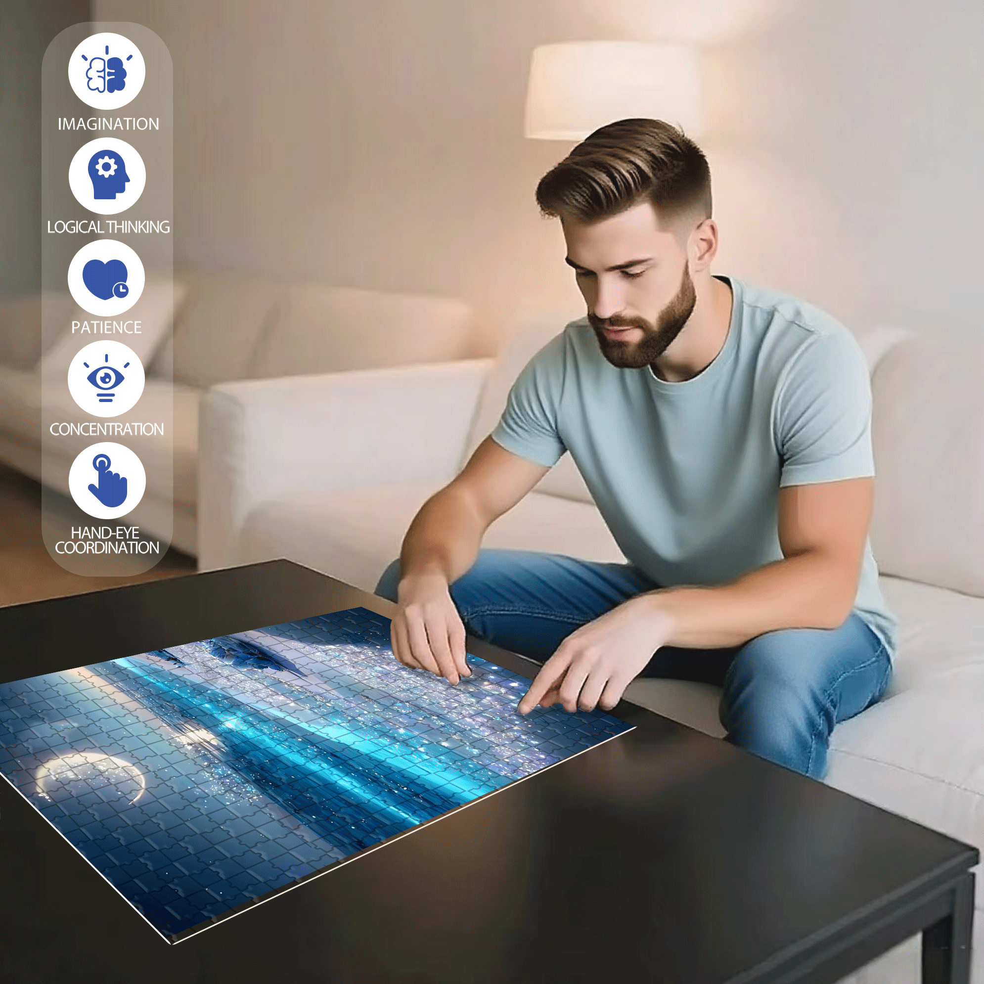 The Moon Sets On The Silver Beach 500pcs/1000pcs Jigsaw Puzzle, Scratch-Resistant, Interactive Family Game & Brain-Boosting DIY Decor, Perfect for Halloween, Christmas & New Year Gifts, Family Puzzle Game