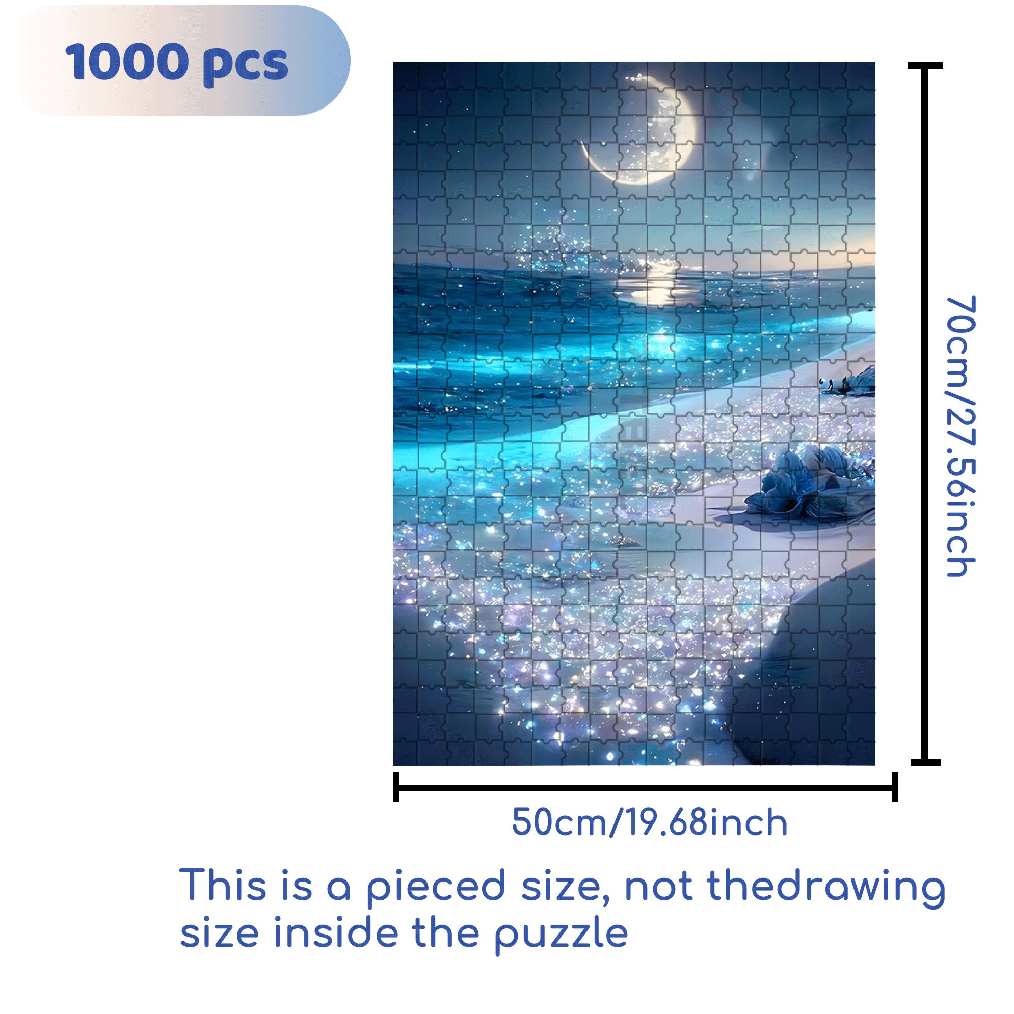 The Moon Sets On The Silver Beach 500pcs/1000pcs Jigsaw Puzzle, Scratch-Resistant, Interactive Family Game & Brain-Boosting DIY Decor, Perfect for Halloween, Christmas & New Year Gifts, Family Puzzle Game