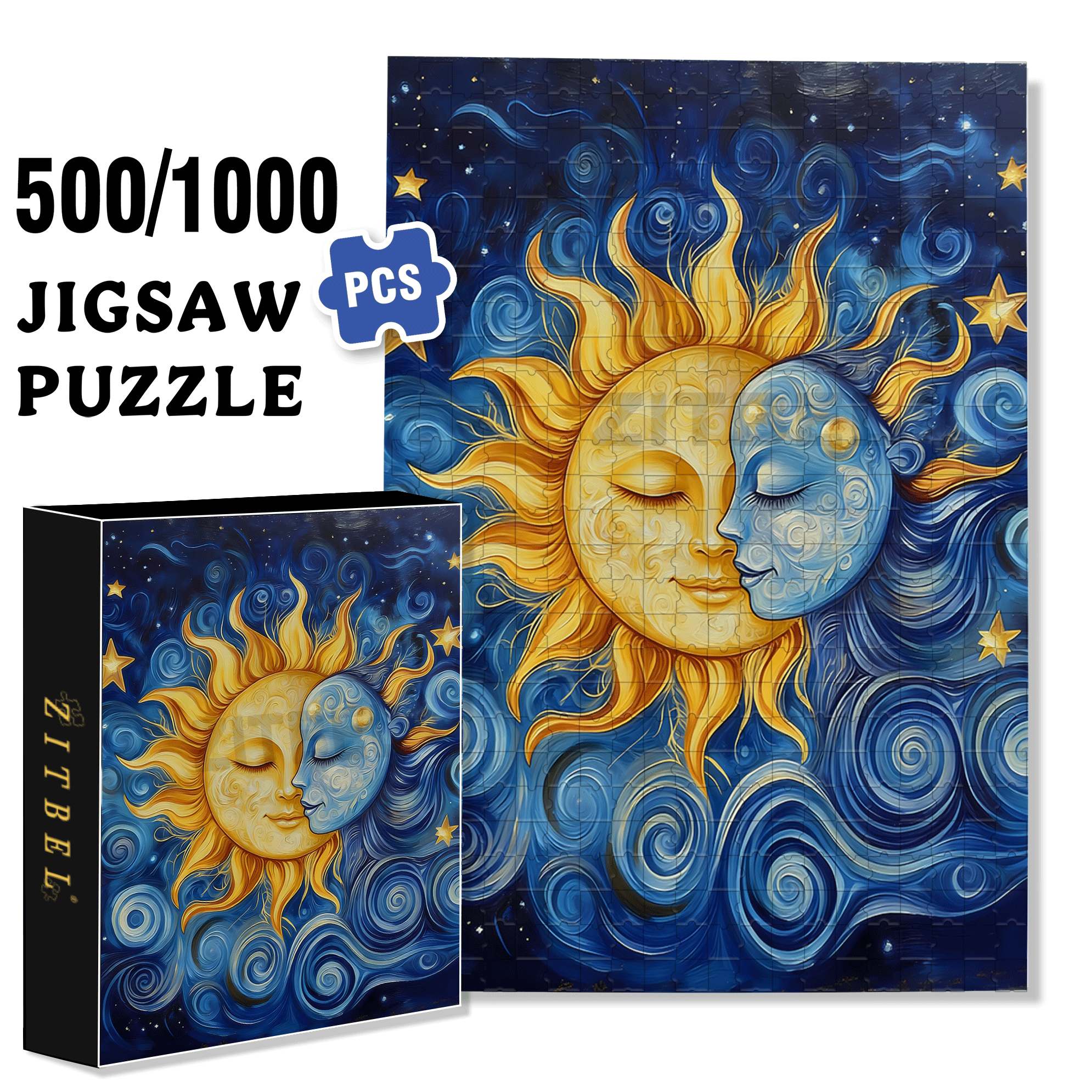 The Sun And The Moon 500pcs/1000pcs Jigsaw Puzzle, Scratch-Resistant, Interactive Family Game & Brain-Boosting DIY Decor, Perfect for Halloween, Christmas & New Year Gifts, Family Puzzle Game