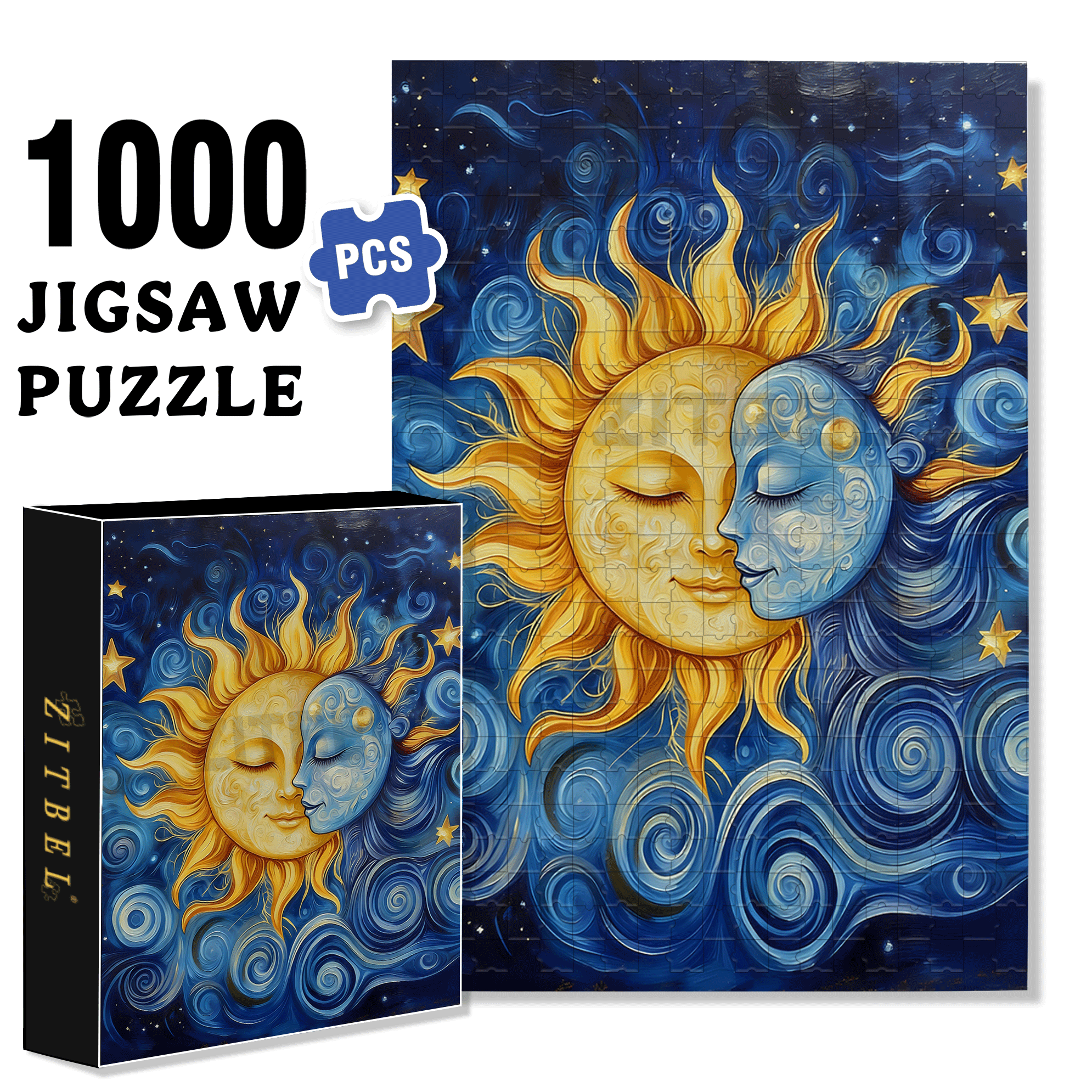 The Sun And The Moon 500pcs/1000pcs Jigsaw Puzzle, Scratch-Resistant, Interactive Family Game & Brain-Boosting DIY Decor, Perfect for Halloween, Christmas & New Year Gifts, Family Puzzle Game