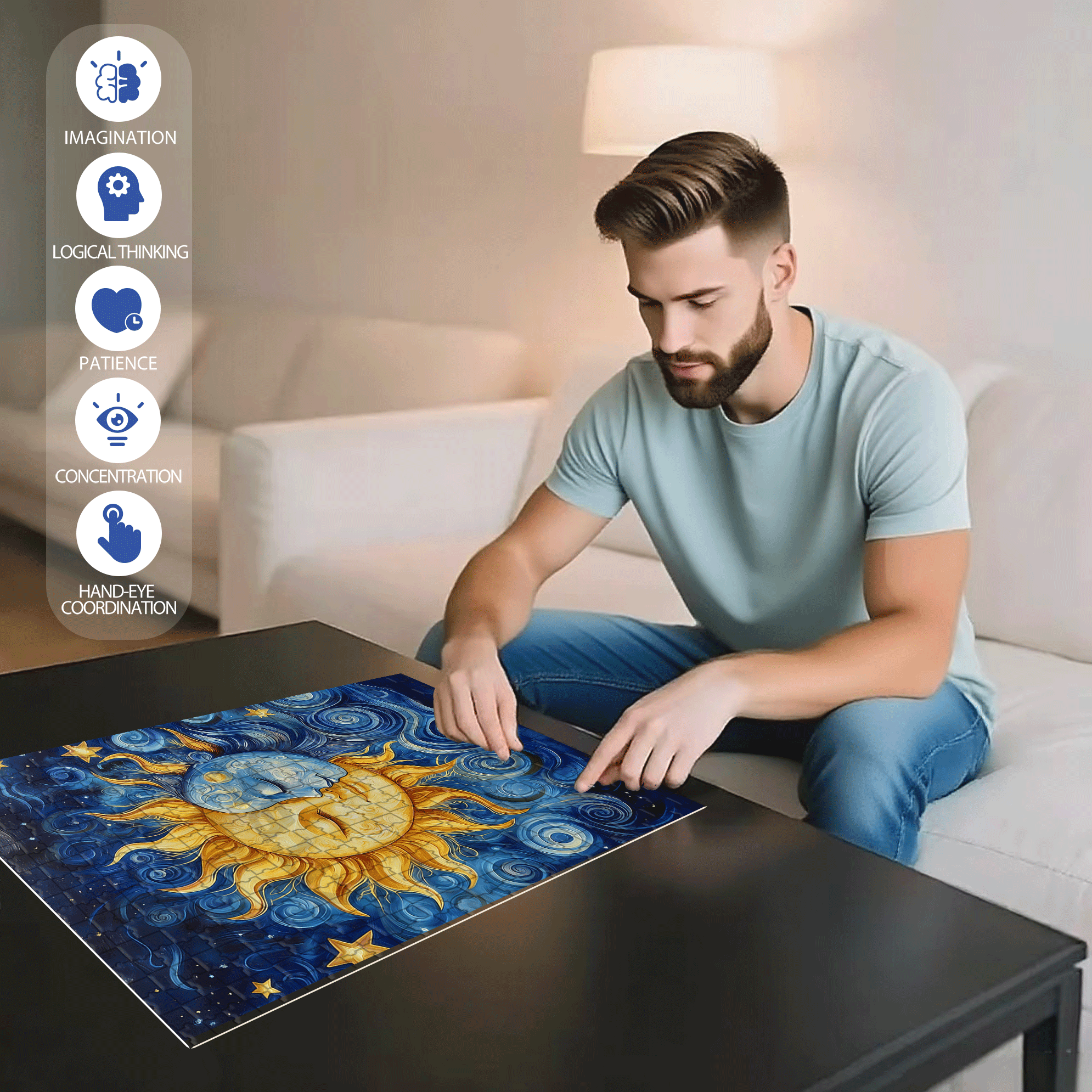 The Sun And The Moon 500pcs/1000pcs Jigsaw Puzzle, Scratch-Resistant, Interactive Family Game & Brain-Boosting DIY Decor, Perfect for Halloween, Christmas & New Year Gifts, Family Puzzle Game