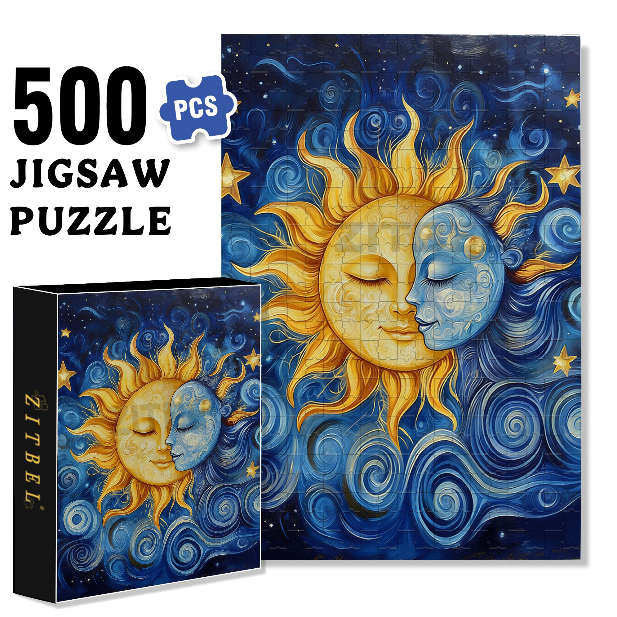 The Sun And The Moon 500pcs/1000pcs Jigsaw Puzzle, Scratch-Resistant, Interactive Family Game & Brain-Boosting DIY Decor, Perfect for Halloween, Christmas & New Year Gifts, Family Puzzle Game