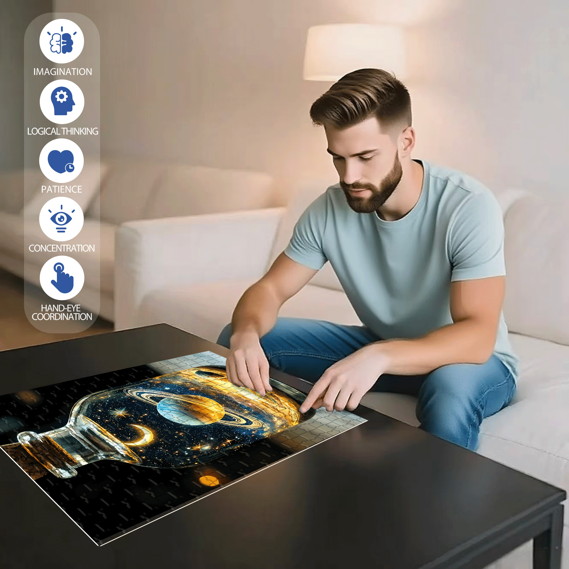 The Universe In A Bottle 500pcs/1000pcs Jigsaw Puzzle, Scratch-Resistant, Interactive Family Game & Brain-Boosting DIY Decor, Perfect for Halloween, Christmas & New Year Gifts, Family Puzzle Game