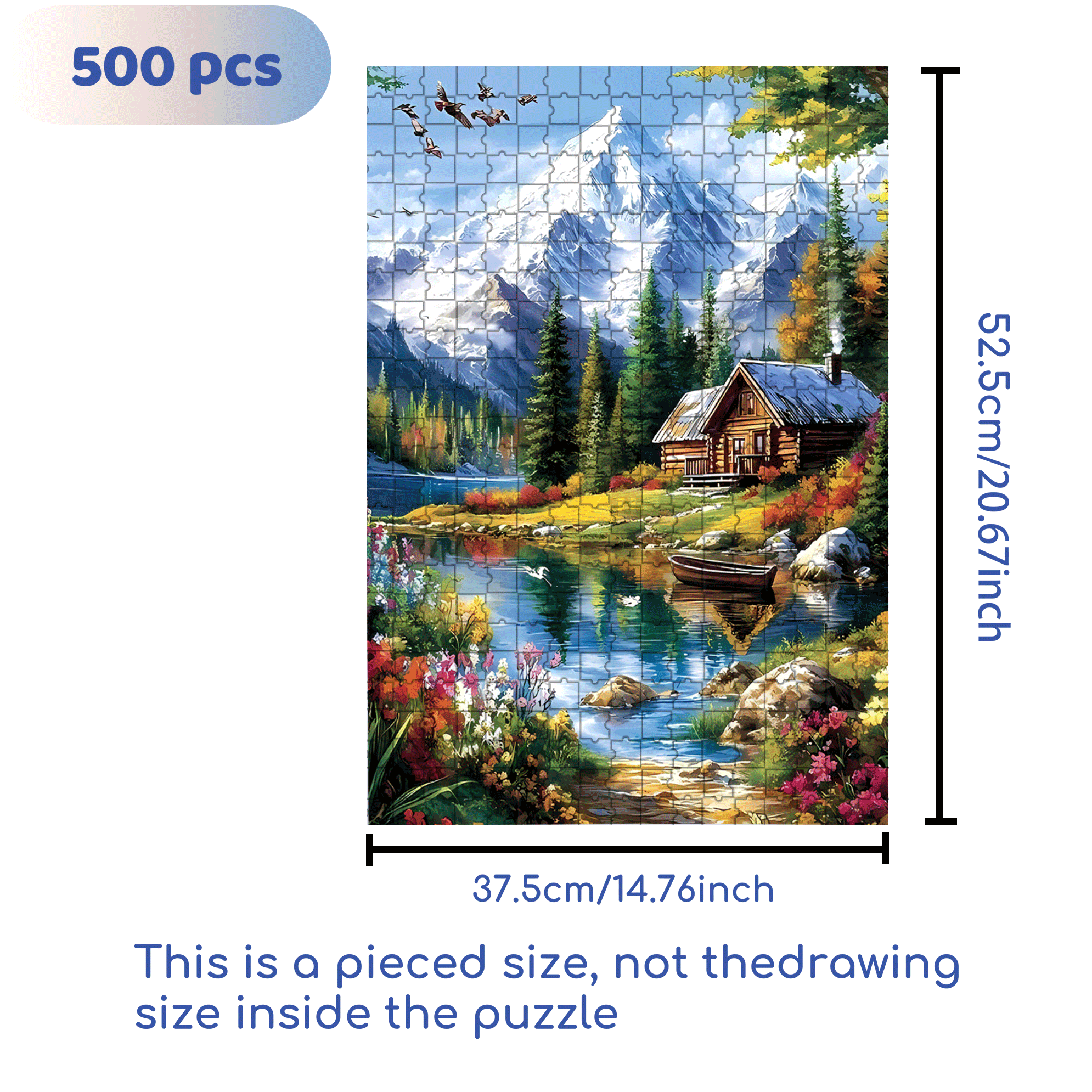 The Wooden House By The Snow-capped Lake 500pcs/1000pcs Jigsaw Puzzle, Scratch-Resistant, Interactive Family Game & Brain-Boosting DIY Decor, Perfect for Halloween, Christmas & New Year Gifts, Family Puzzle Game
