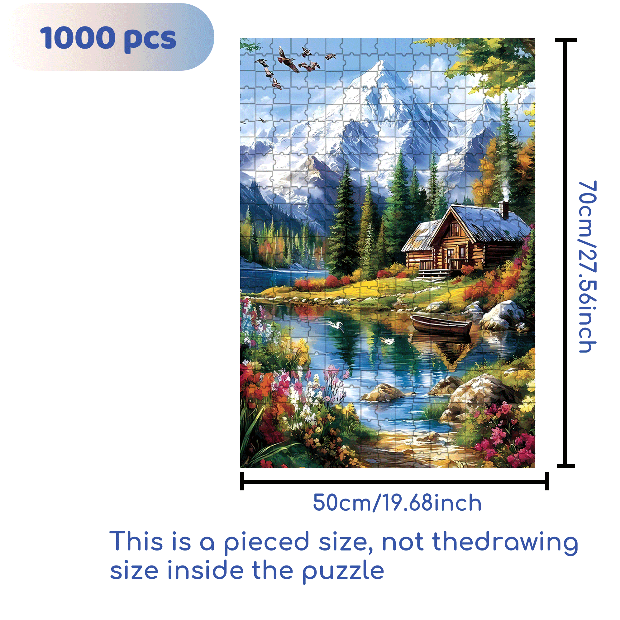 The Wooden House By The Snow-capped Lake 500pcs/1000pcs Jigsaw Puzzle, Scratch-Resistant, Interactive Family Game & Brain-Boosting DIY Decor, Perfect for Halloween, Christmas & New Year Gifts, Family Puzzle Game