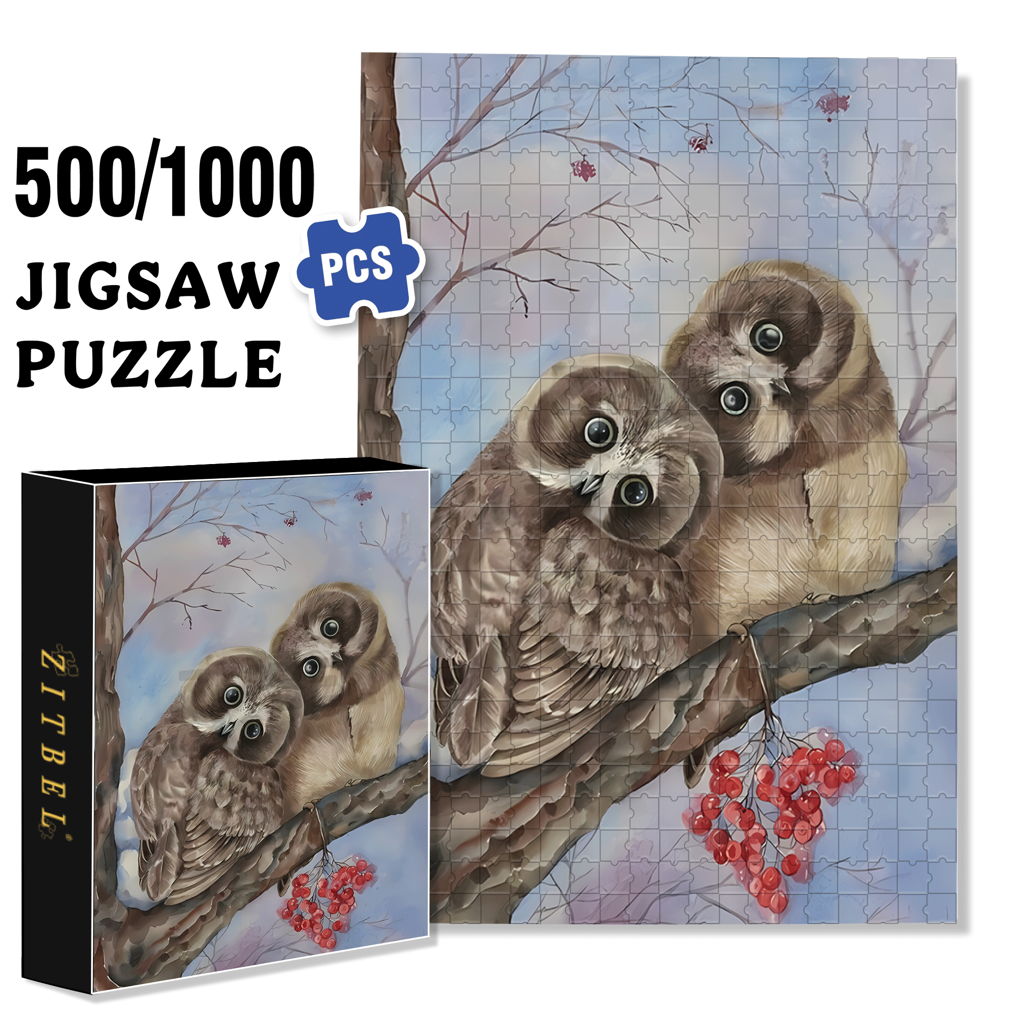 Whispering On The Branches 500pcs/1000pcs Jigsaw Puzzle, Scratch-Resistant, Interactive Family Game & Brain-Boosting DIY Decor, Perfect for Halloween, Christmas & New Year Gifts, Family Puzzle Game