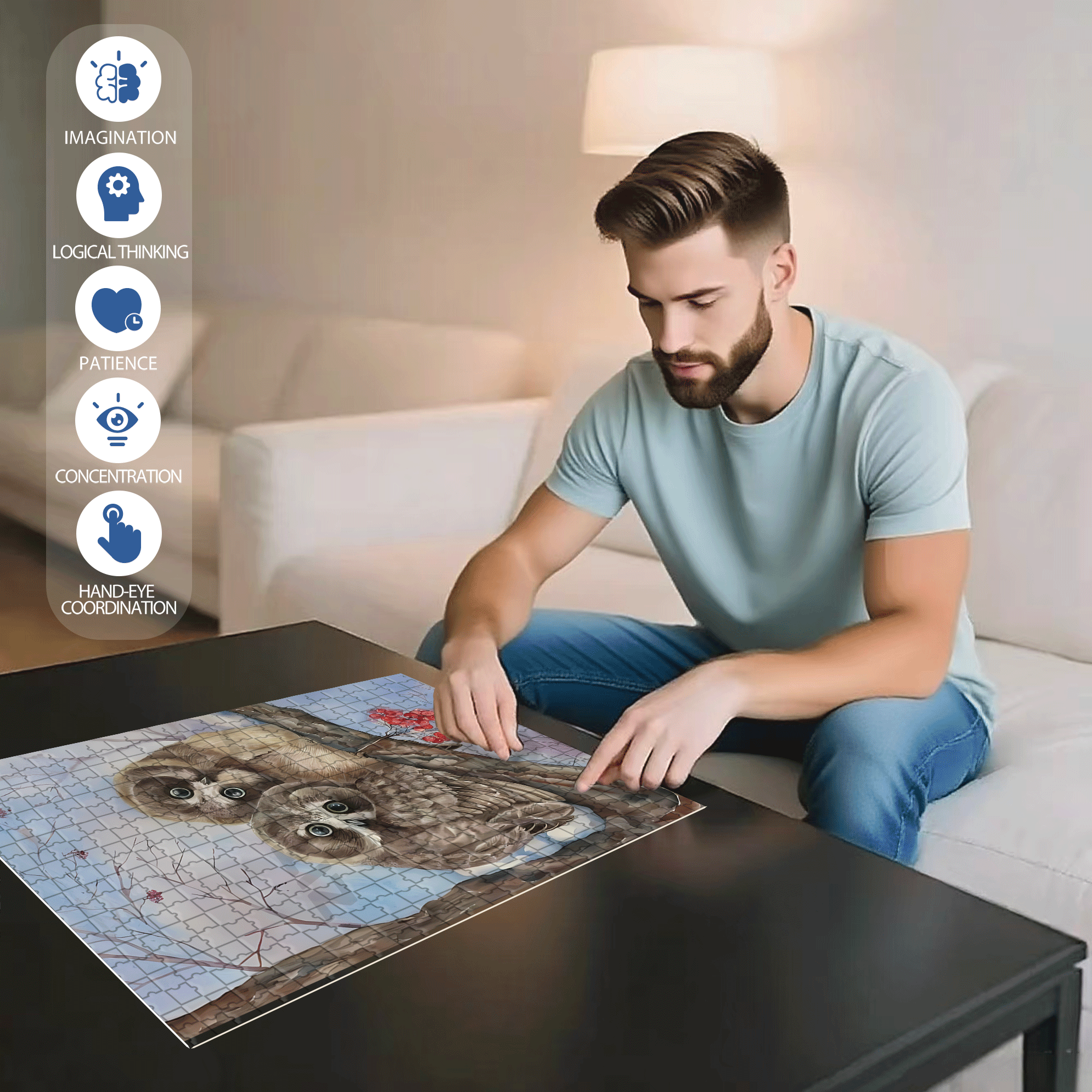 Whispering On The Branches 500pcs/1000pcs Jigsaw Puzzle, Scratch-Resistant, Interactive Family Game & Brain-Boosting DIY Decor, Perfect for Halloween, Christmas & New Year Gifts, Family Puzzle Game
