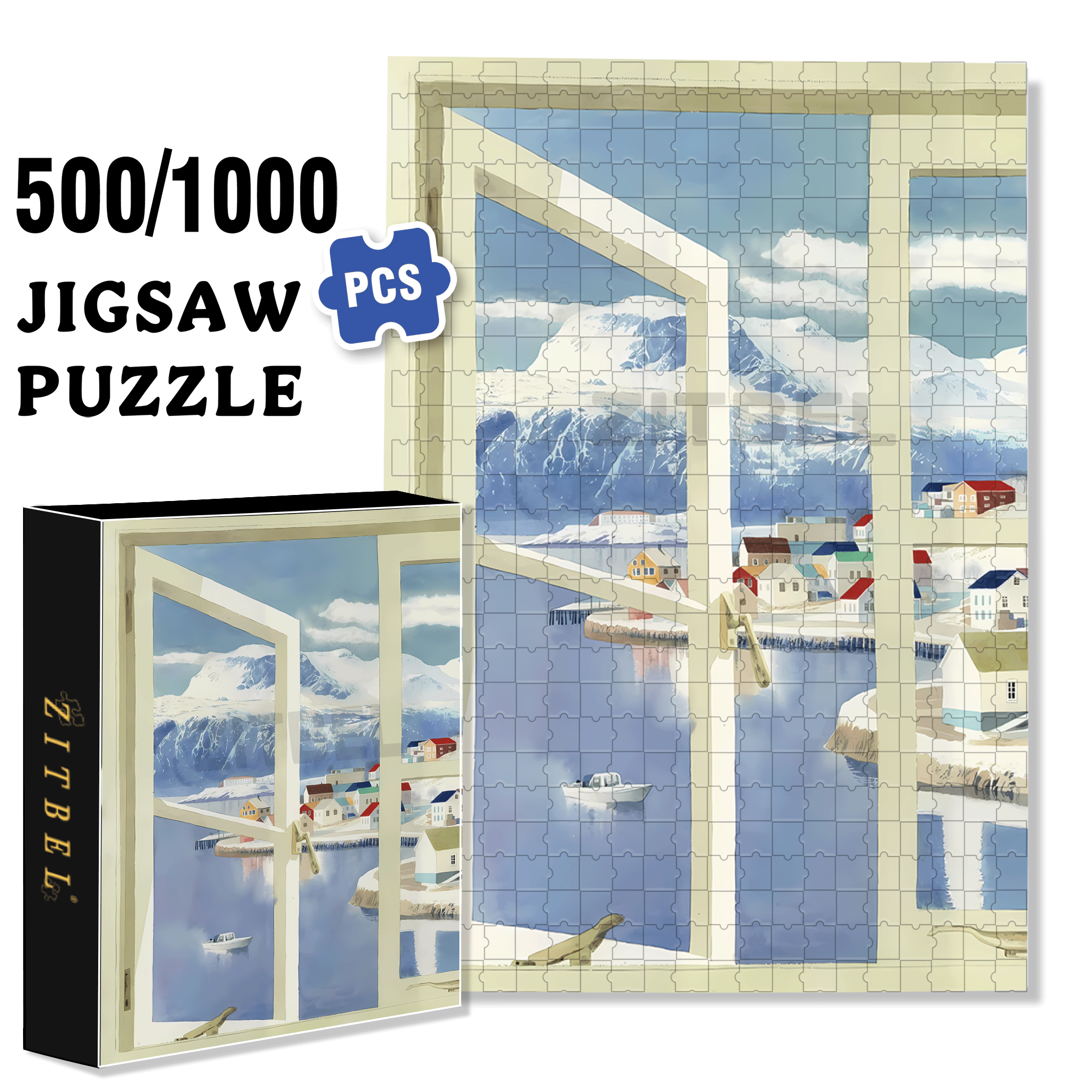 Window-side Snow Island 500pcs/1000pcs Jigsaw Puzzle, Scratch-Resistant, Interactive Family Game & Brain-Boosting DIY Decor, Perfect for Halloween, Christmas & New Year Gifts, Family Puzzle Game