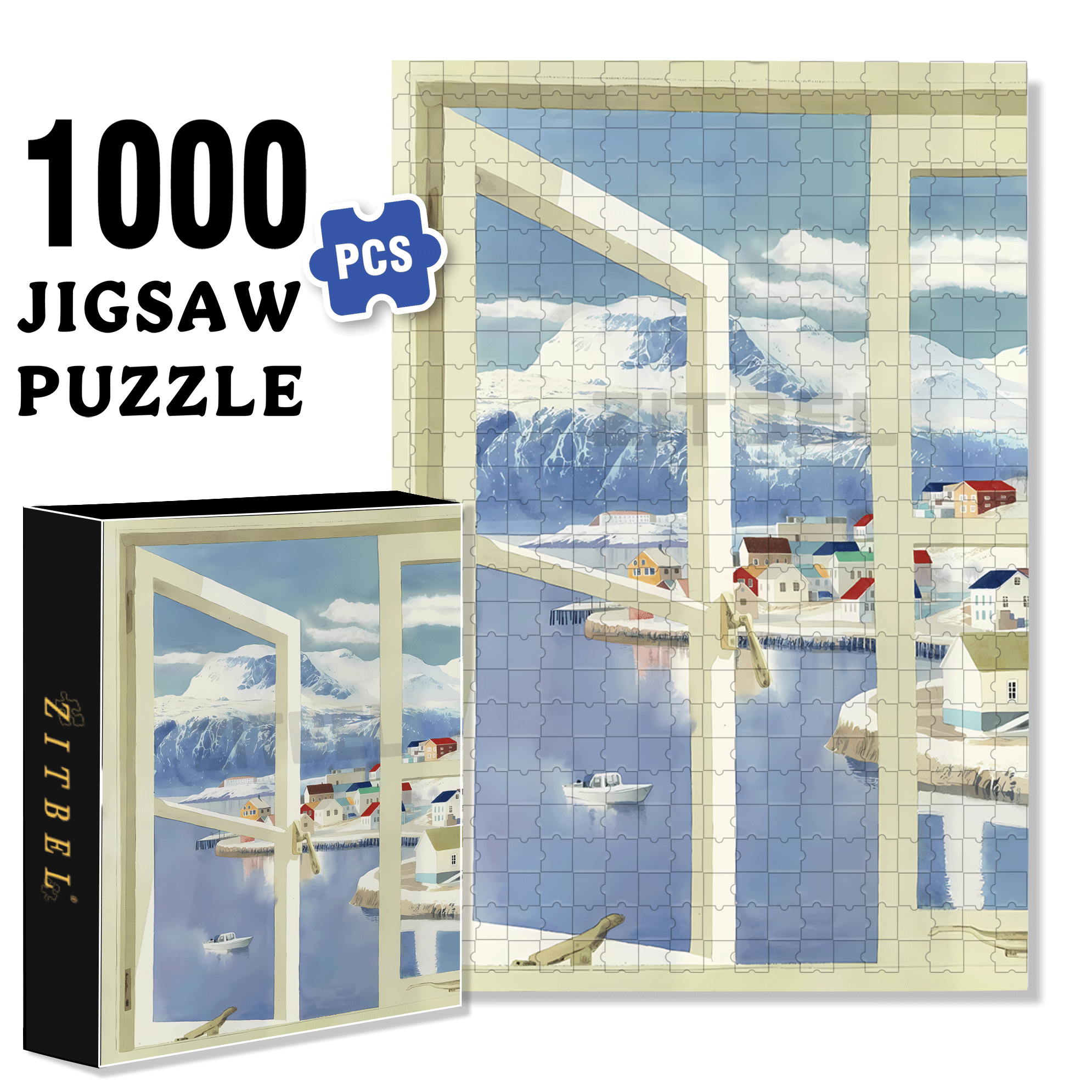Window-side Snow Island 500pcs/1000pcs Jigsaw Puzzle, Scratch-Resistant, Interactive Family Game & Brain-Boosting DIY Decor, Perfect for Halloween, Christmas & New Year Gifts, Family Puzzle Game
