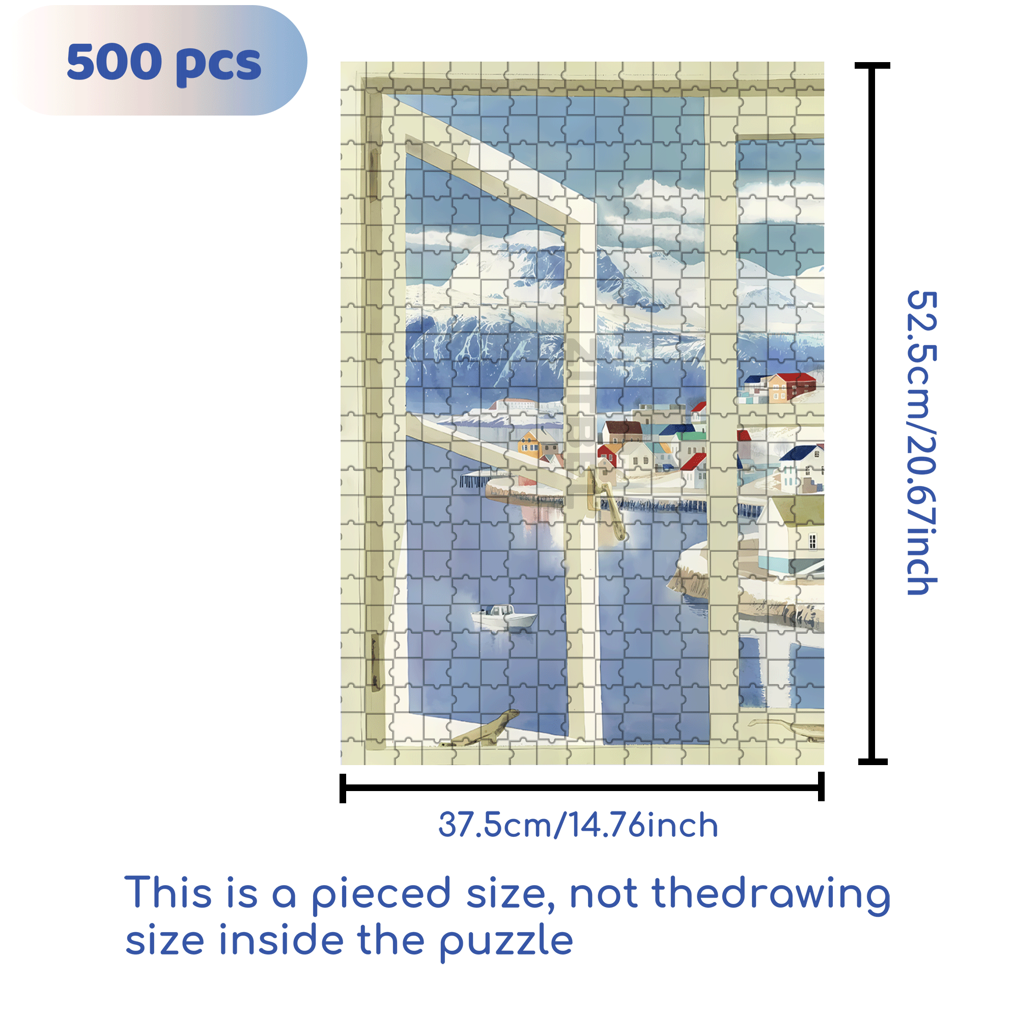 Window-side Snow Island 500pcs/1000pcs Jigsaw Puzzle, Scratch-Resistant, Interactive Family Game & Brain-Boosting DIY Decor, Perfect for Halloween, Christmas & New Year Gifts, Family Puzzle Game