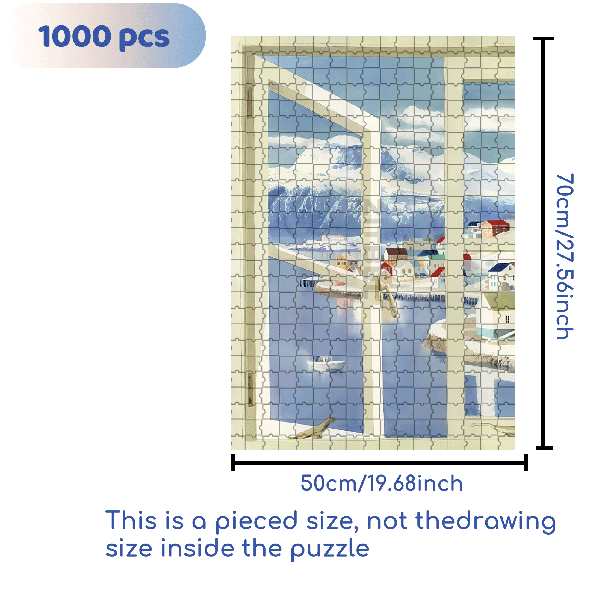 Window-side Snow Island 500pcs/1000pcs Jigsaw Puzzle, Scratch-Resistant, Interactive Family Game & Brain-Boosting DIY Decor, Perfect for Halloween, Christmas & New Year Gifts, Family Puzzle Game
