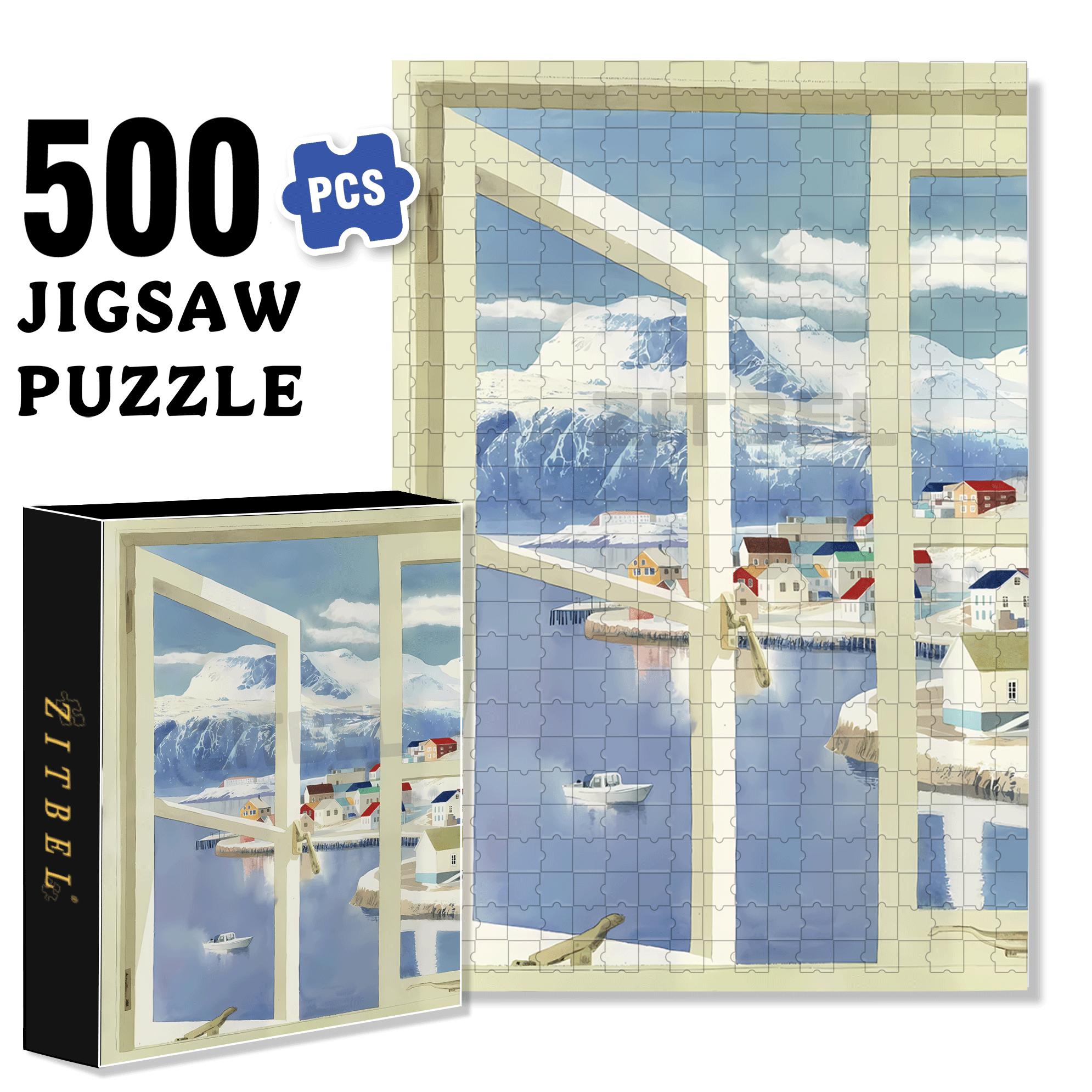 Window-side Snow Island 500pcs/1000pcs Jigsaw Puzzle, Scratch-Resistant, Interactive Family Game & Brain-Boosting DIY Decor, Perfect for Halloween, Christmas & New Year Gifts, Family Puzzle Game