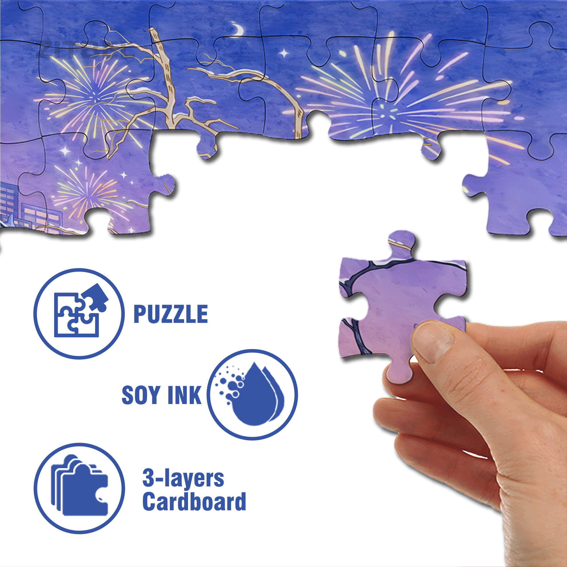 Winter Night Fireworks 500pcs/1000pcs Jigsaw Puzzle, Scratch-Resistant, Interactive Family Game & Brain-Boosting DIY Decor, Perfect for Halloween, Christmas & New Year Gifts, Family Puzzle Game