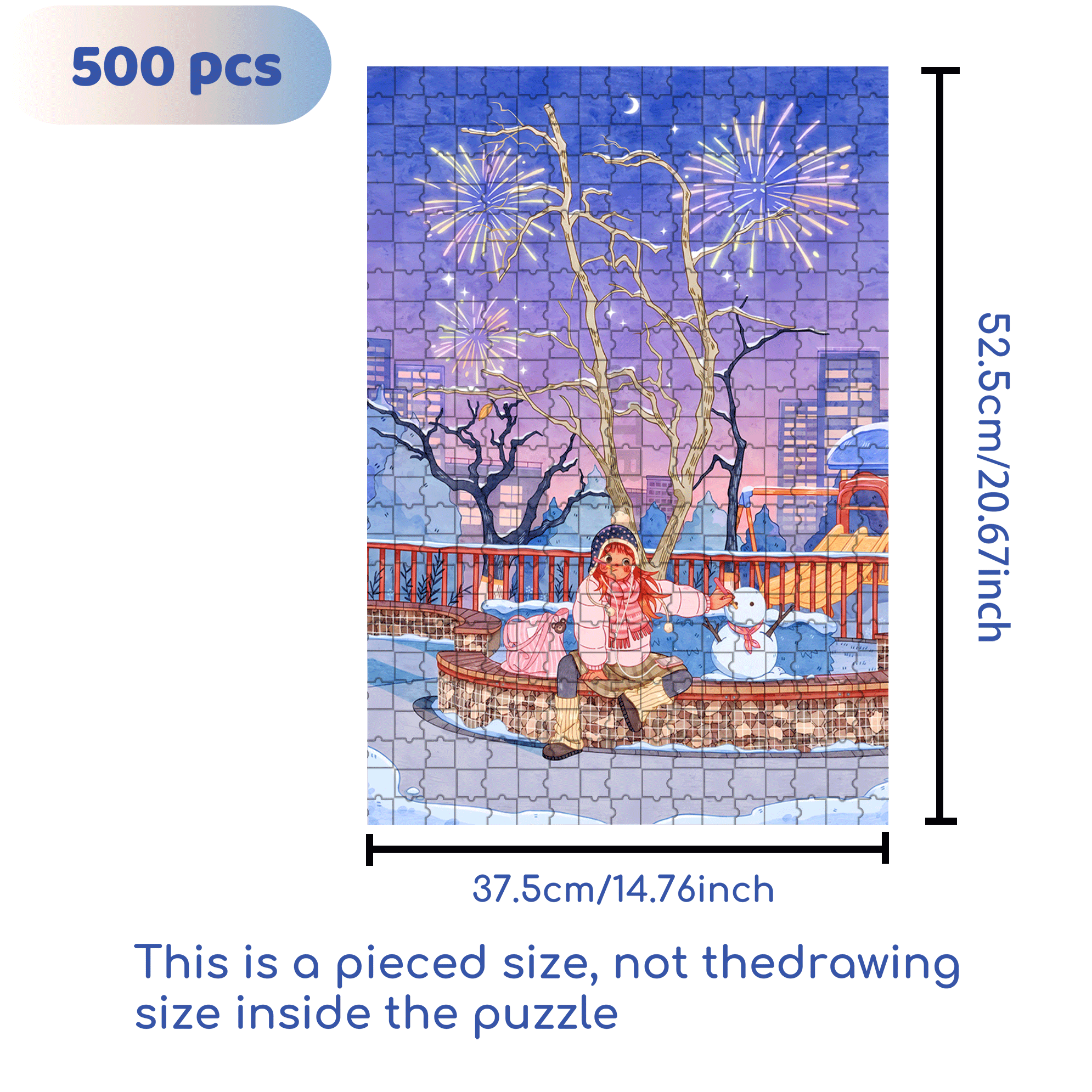 Winter Night Fireworks 500pcs/1000pcs Jigsaw Puzzle, Scratch-Resistant, Interactive Family Game & Brain-Boosting DIY Decor, Perfect for Halloween, Christmas & New Year Gifts, Family Puzzle Game