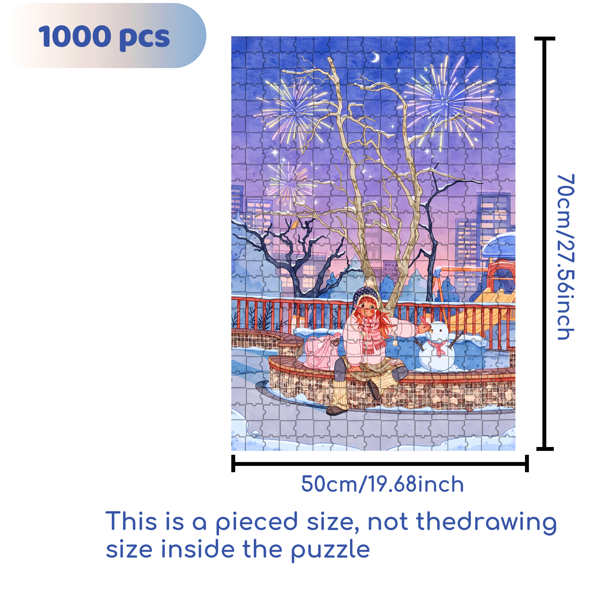 Winter Night Fireworks 500pcs/1000pcs Jigsaw Puzzle, Scratch-Resistant, Interactive Family Game & Brain-Boosting DIY Decor, Perfect for Halloween, Christmas & New Year Gifts, Family Puzzle Game
