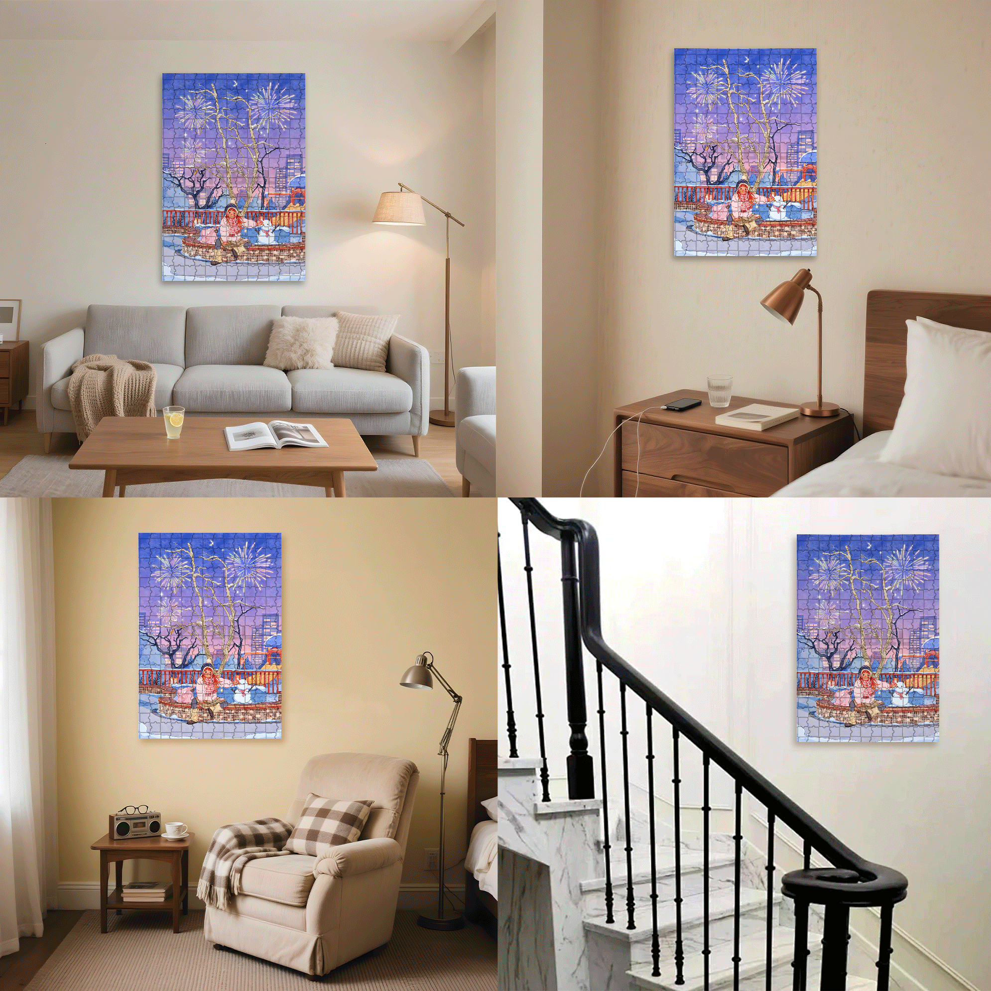 Winter Night Fireworks 500pcs/1000pcs Jigsaw Puzzle, Scratch-Resistant, Interactive Family Game & Brain-Boosting DIY Decor, Perfect for Halloween, Christmas & New Year Gifts, Family Puzzle Game