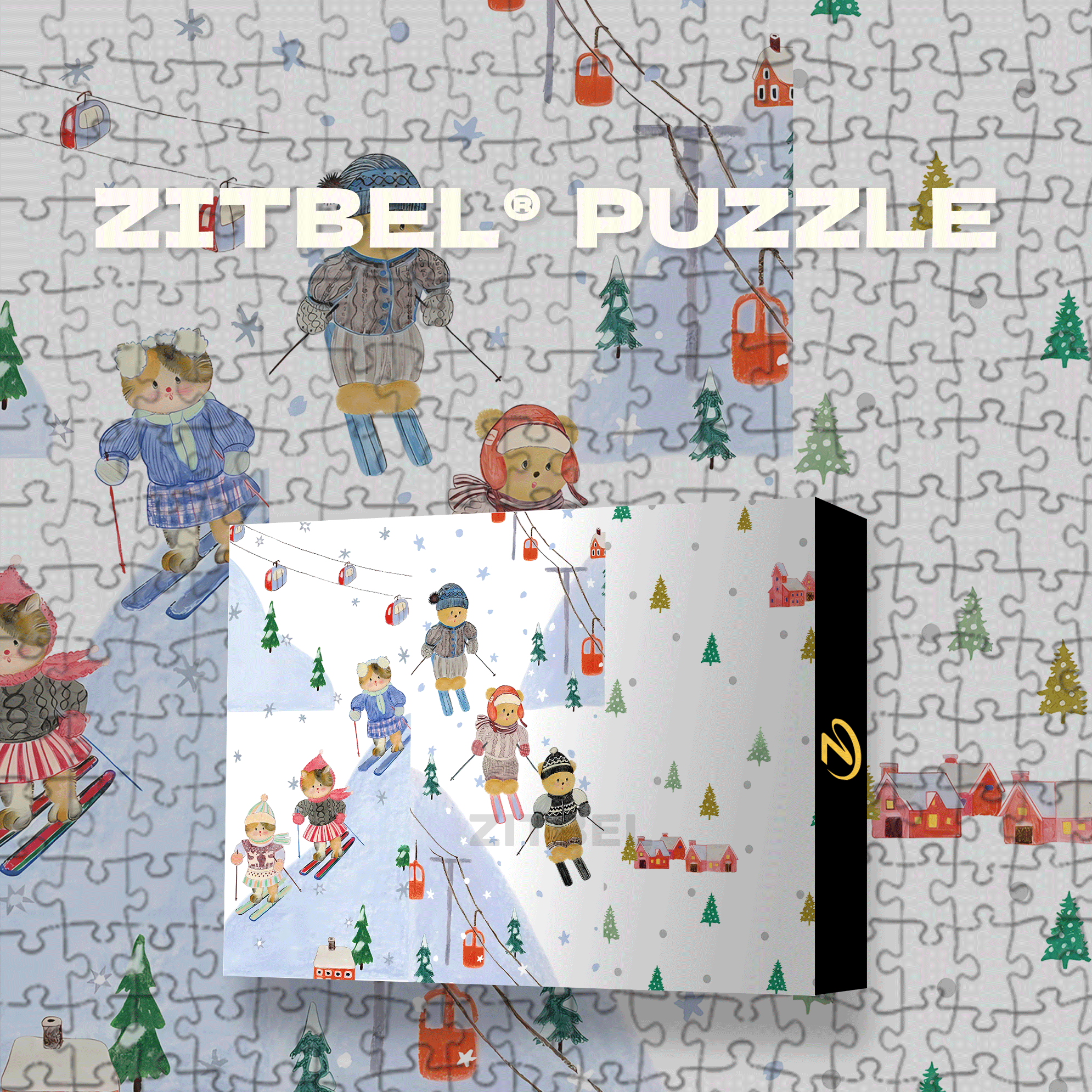 Happy Ski Resort 500pcs/1000pcs Jigsaw Puzzle, Scratch-Resistant, Interactive Family Game & Brain-Boosting DIY Decor, Perfect for Halloween, Christmas & New Year Gifts, Family Puzzle Game