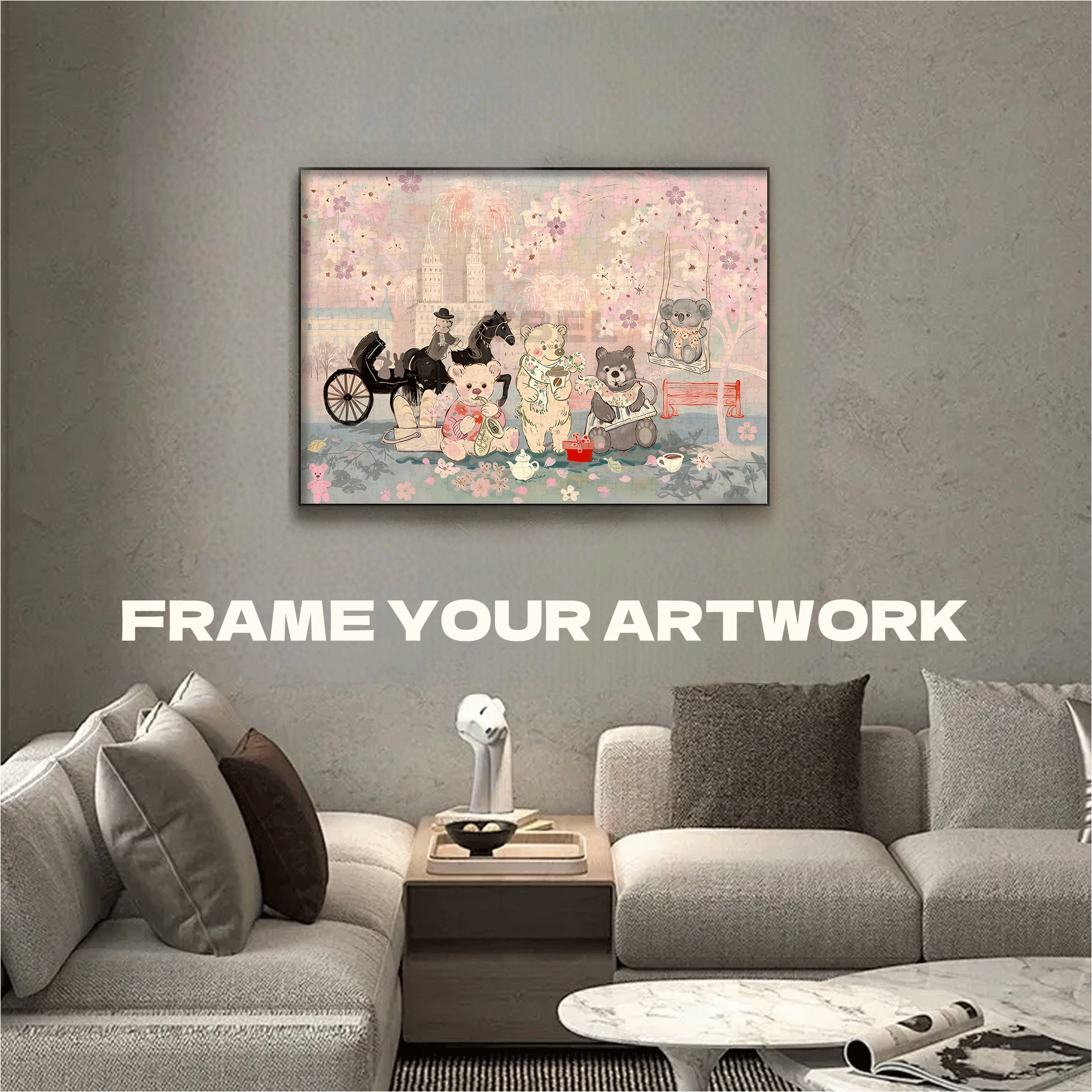 Visiting Cherry Blossom in Central Park 500pcs/1000pcs Jigsaw Puzzle, Scratch-Resistant, Interactive Family Game & Brain-Boosting DIY Decor, Perfect for Halloween, Christmas & New Year Gifts, Family Puzzle Game