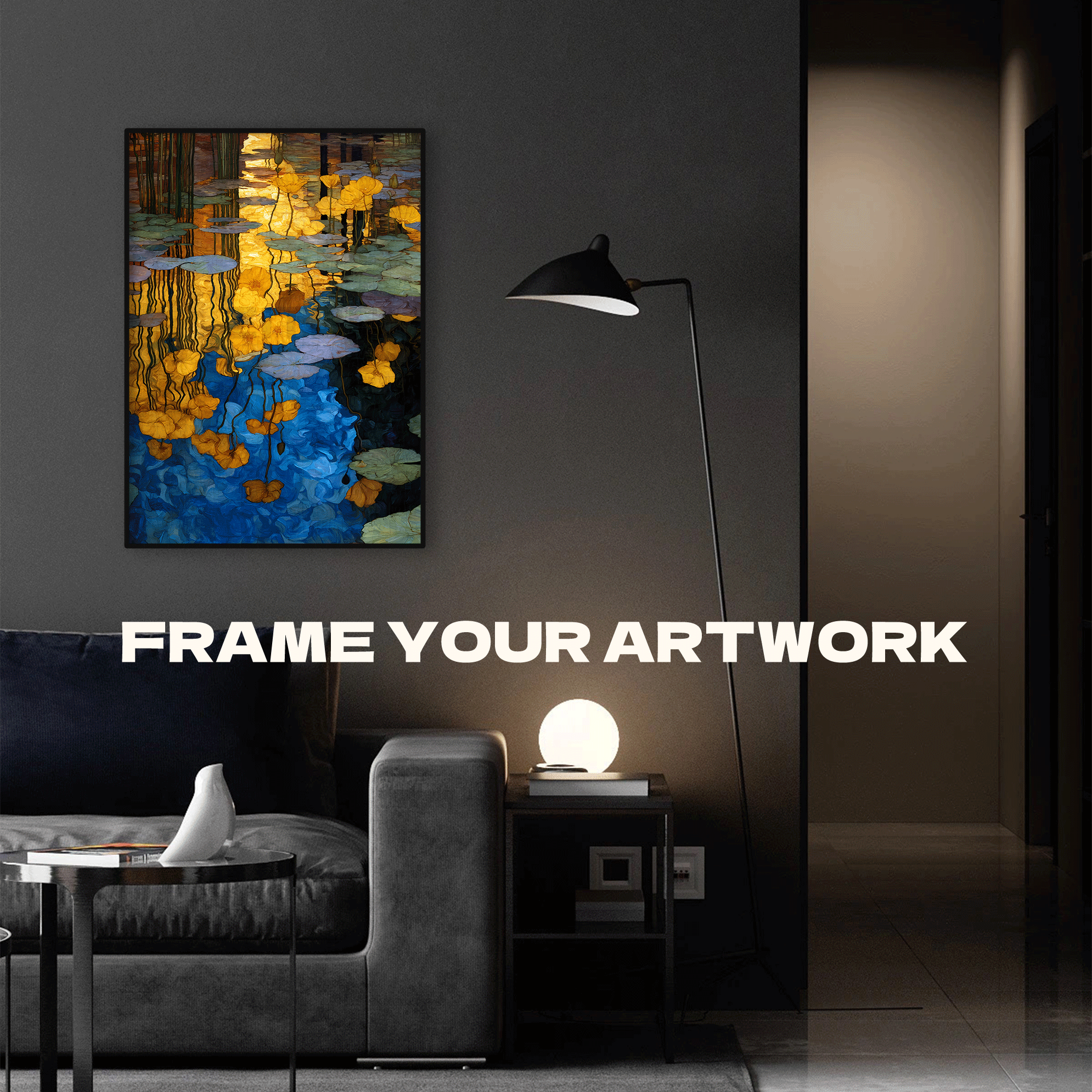 Golden Lotus With Blue Ripples 500pcs/1000pcs Jigsaw Puzzle, Scratch-Resistant, Interactive Family Game & Brain-Boosting DIY Decor, Perfect for Halloween, Christmas & New Year Gifts, Family Puzzle Game