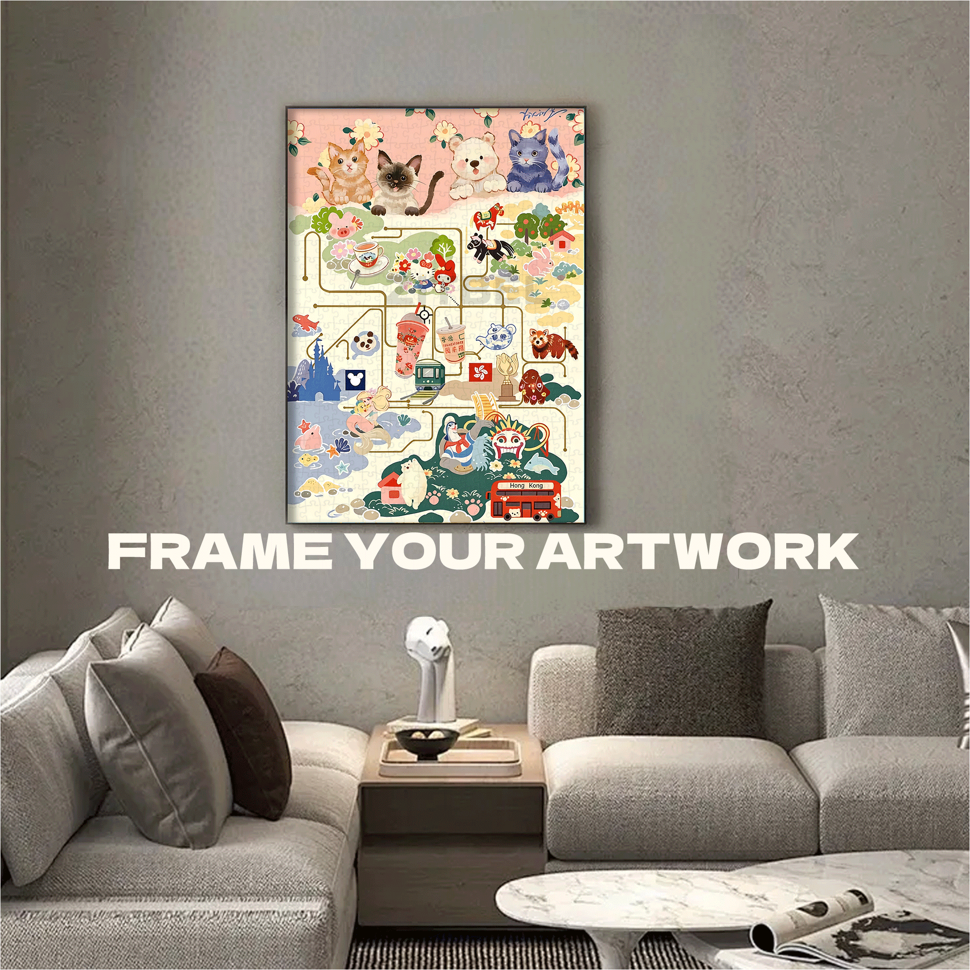 Hong Kong Railway Map 500pcs/1000pcs Jigsaw Puzzle, Scratch-Resistant, Interactive Family Game & Brain-Boosting DIY Decor, Perfect for Halloween, Christmas & New Year Gifts, Family Puzzle Game