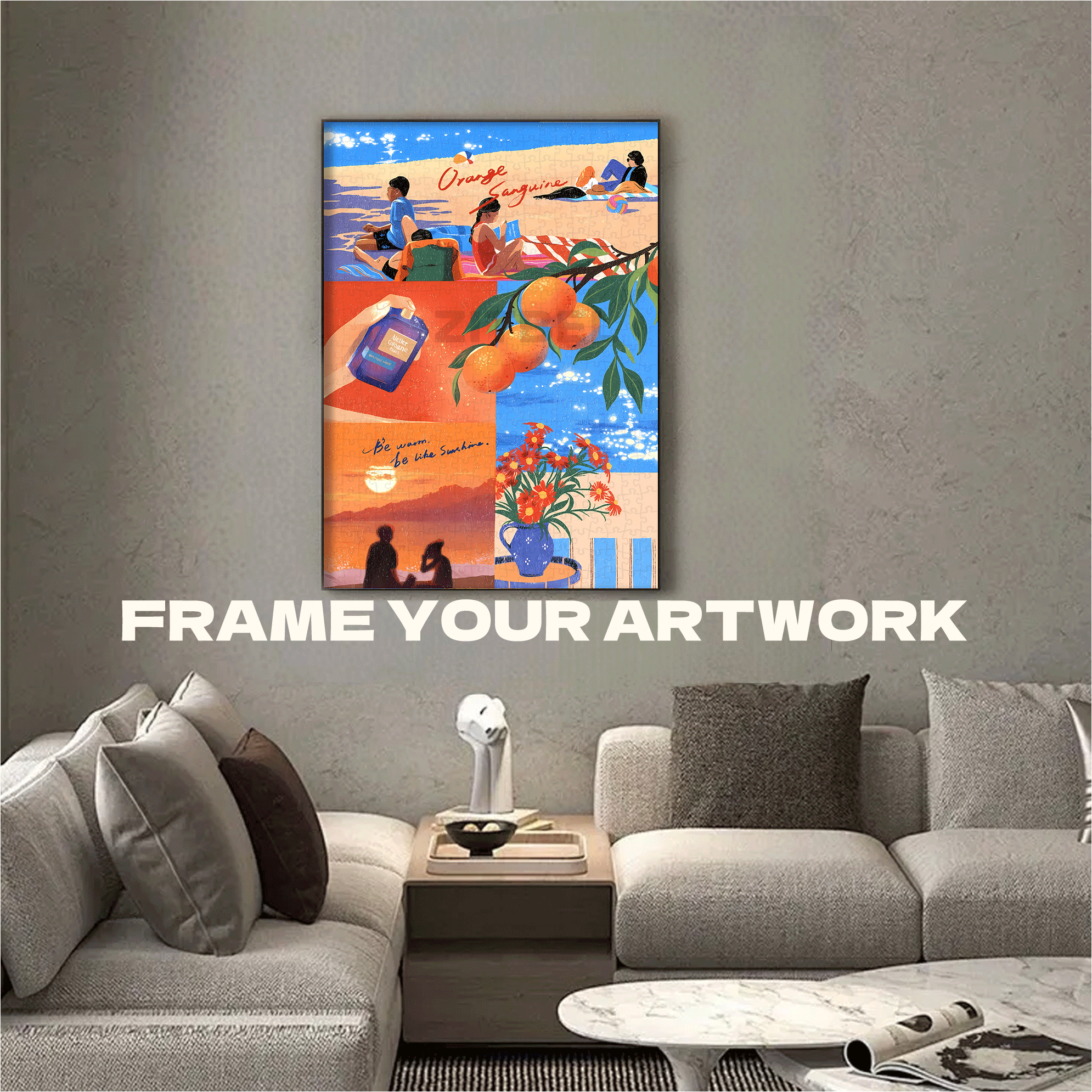 Orange Sunshine 500pcs/1000pcs Jigsaw Puzzle, Scratch-Resistant, Interactive Family Game & Brain-Boosting DIY Decor, Perfect for Halloween, Christmas & New Year Gifts, Family Puzzle Game
