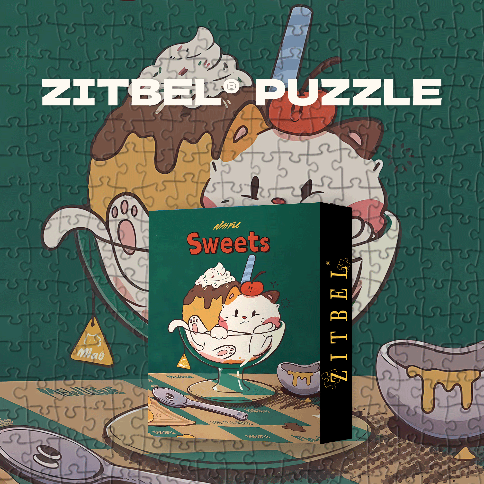 Sweetie The Cat 500pcs/1000pcs Jigsaw Puzzle, Scratch-Resistant, Interactive Family Game & Brain-Boosting DIY Decor, Perfect for Halloween, Christmas & New Year Gifts, Family Puzzle Game