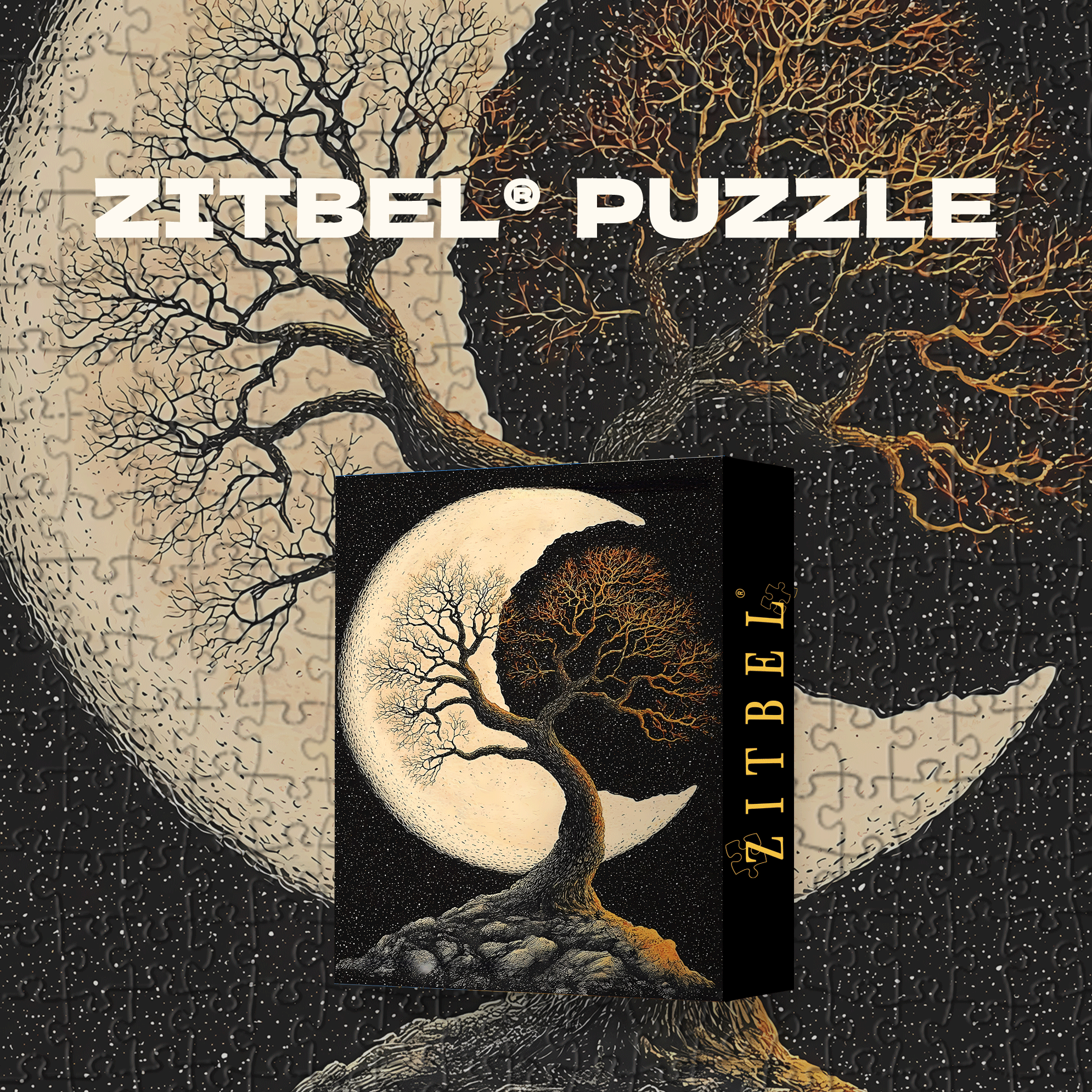The Whisper Between the Moon and the Trees 500pcs/1000pcs Jigsaw Puzzle, Scratch-Resistant, Interactive Family Game & Brain-Boosting DIY Decor, Perfect for Halloween, Christmas & New Year Gifts, Family Puzzle Game
