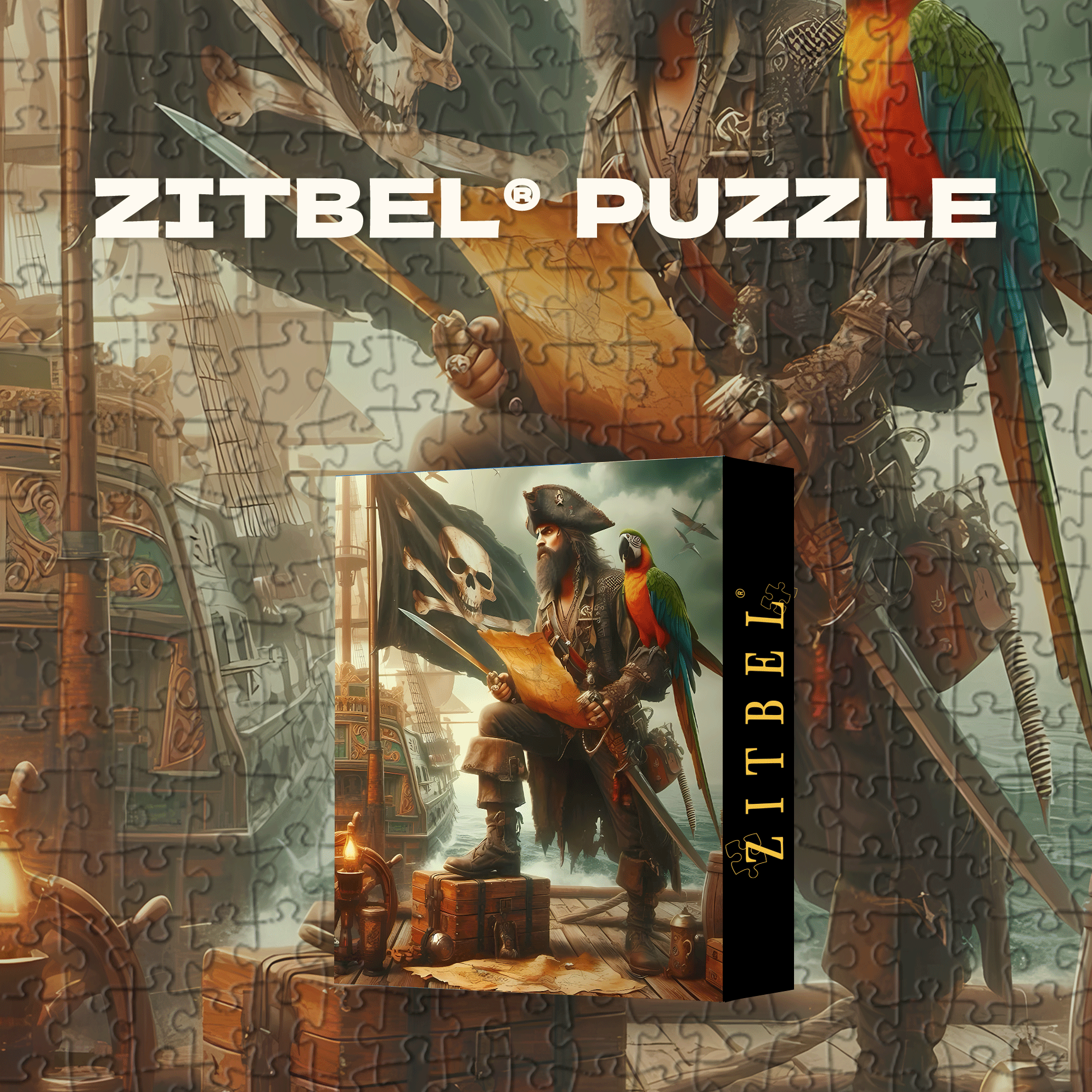 Caribbean Pirate 500pcs/1000pcs Jigsaw Puzzle, Scratch-Resistant, Interactive Family Game & Brain-Boosting DIY Decor, Perfect for Halloween, Christmas & New Year Gifts, Family Puzzle Game