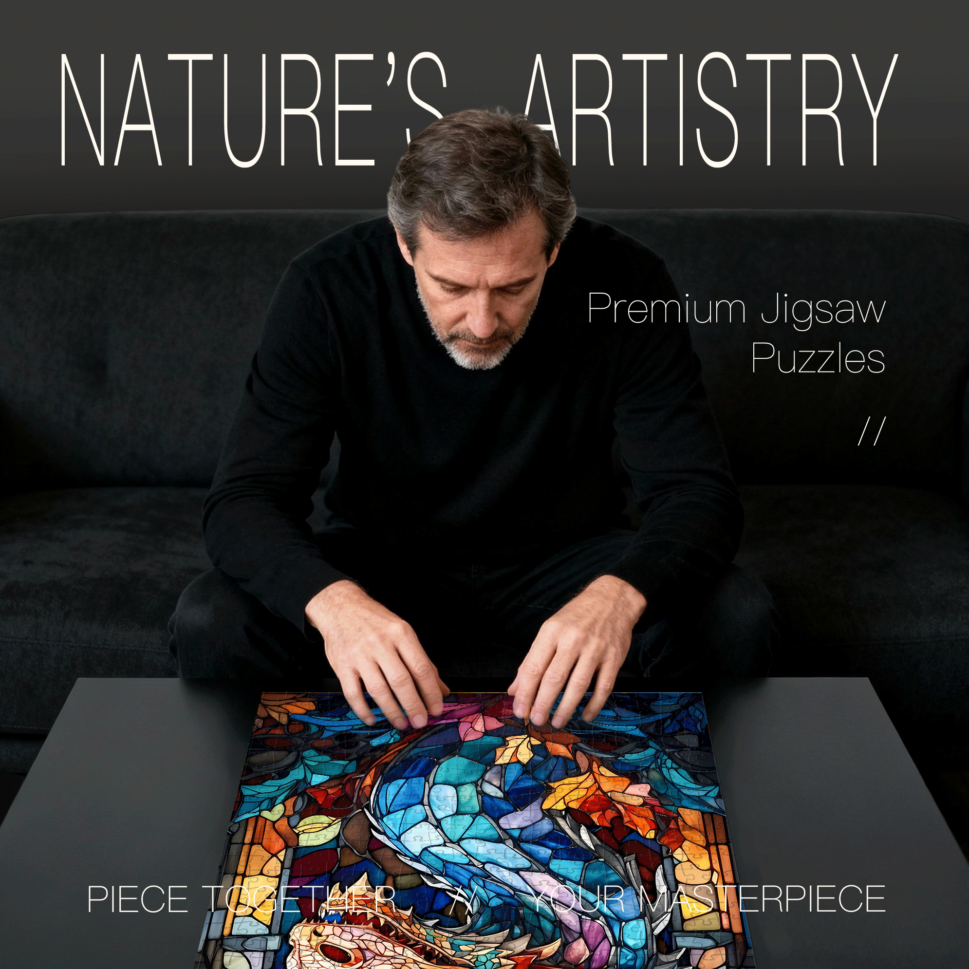 Colorful Dragon Shadow 500pcs/1000pcs Jigsaw Puzzle, Scratch-Resistant, Interactive Family Game & Brain-Boosting DIY Decor, Perfect for Halloween, Christmas & New Year Gifts, Family Puzzle Game
