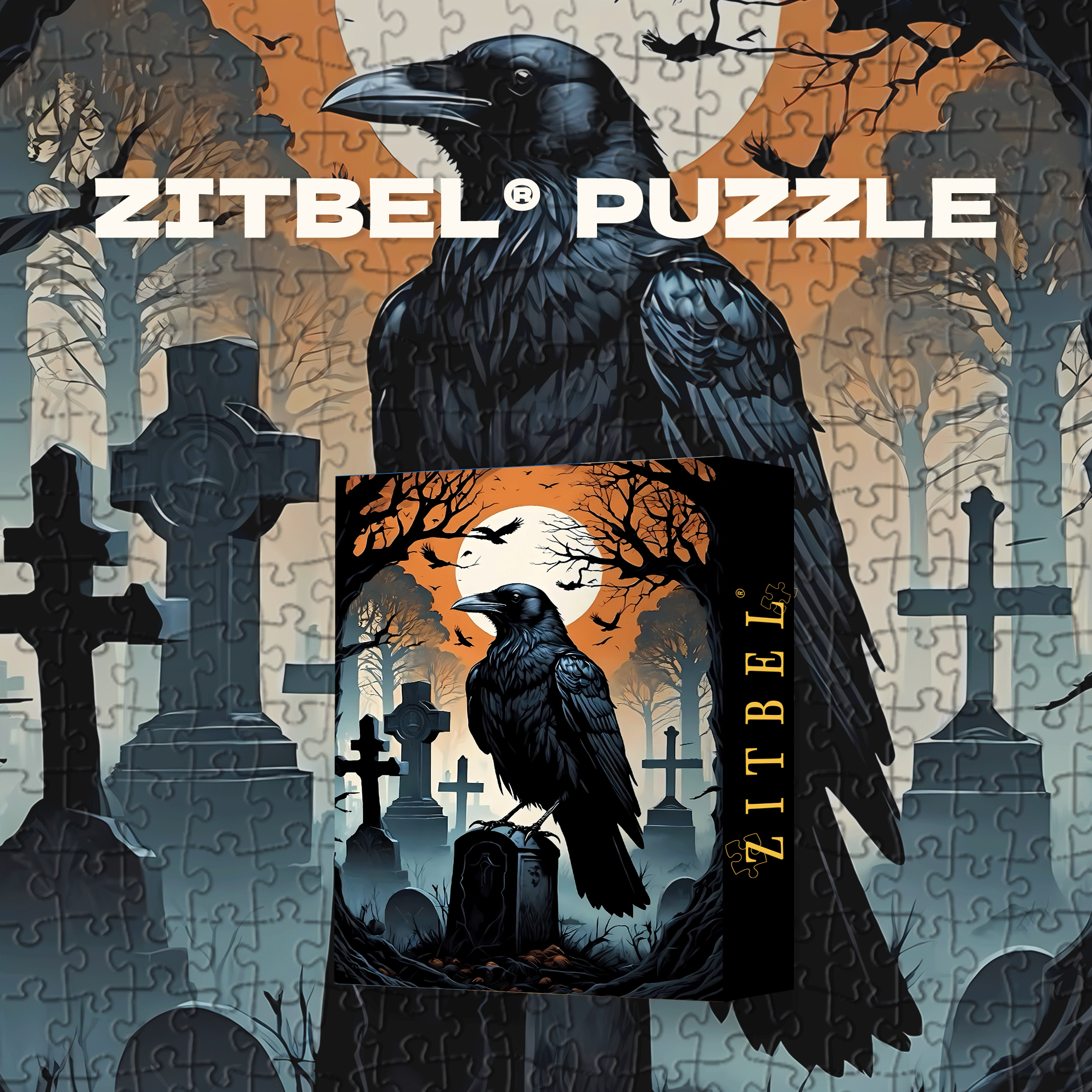 Crows Cawing In The Cemetery 500pcs/1000pcs Jigsaw Puzzle, Scratch-Resistant, Interactive Family Game & Brain-Boosting DIY Decor, Perfect for Halloween, Christmas & New Year Gifts, Family Puzzle Game