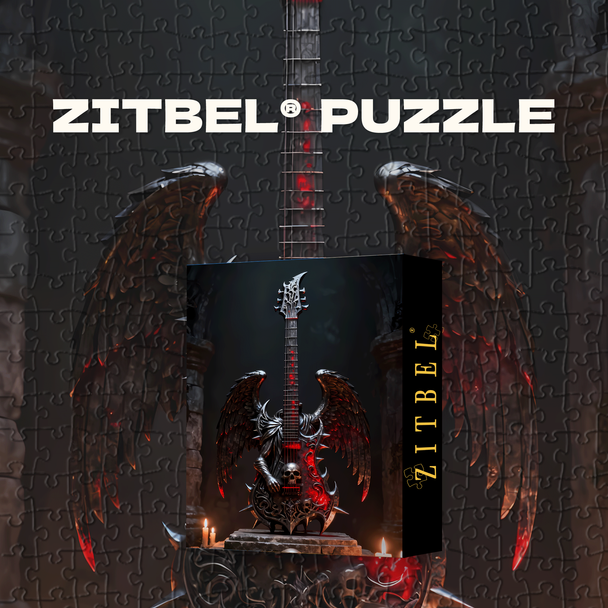 Dark Wings Guitar 500pcs/1000pcs Jigsaw Puzzle, Scratch-Resistant, Interactive Family Game & Brain-Boosting DIY Decor, Perfect for Halloween, Christmas & New Year Gifts, Family Puzzle Game