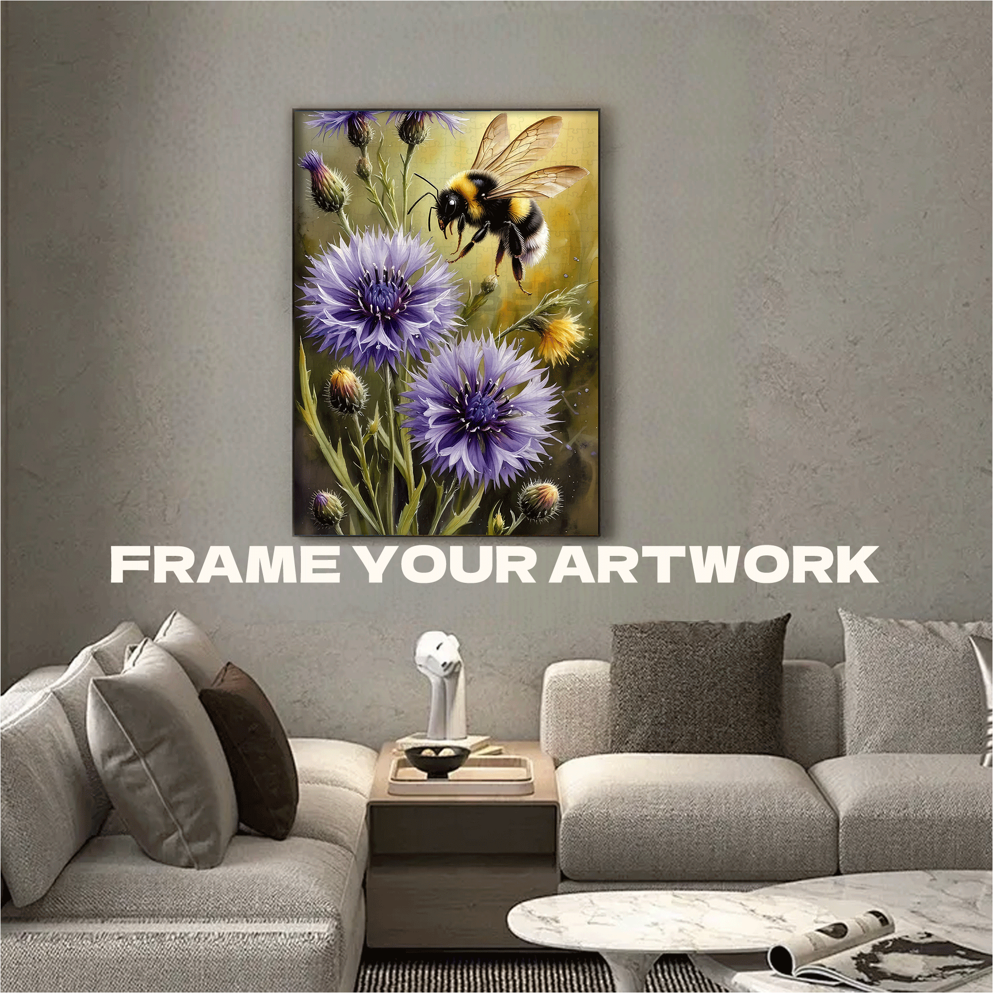 Delphiniums and Bee Dances 500pcs/1000pcs Jigsaw Puzzle, Scratch-Resistant, Interactive Family Game & Brain-Boosting DIY Decor, Perfect for Halloween, Christmas & New Year Gifts, Family Puzzle Game