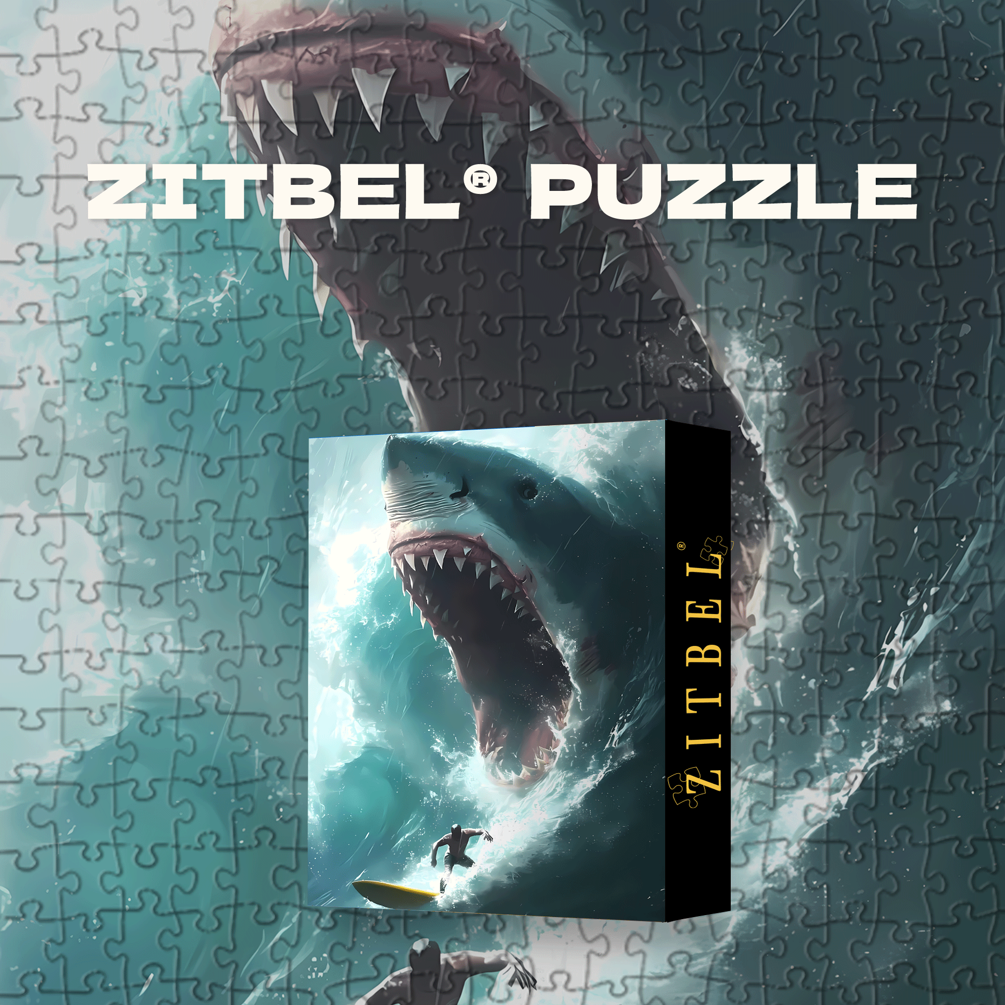 Surfing Shark 500pcs/1000pcs Jigsaw Puzzle, Scratch-Resistant, Interactive Family Game & Brain-Boosting DIY Decor, Perfect for Halloween, Christmas & New Year Gifts, Family Puzzle Game