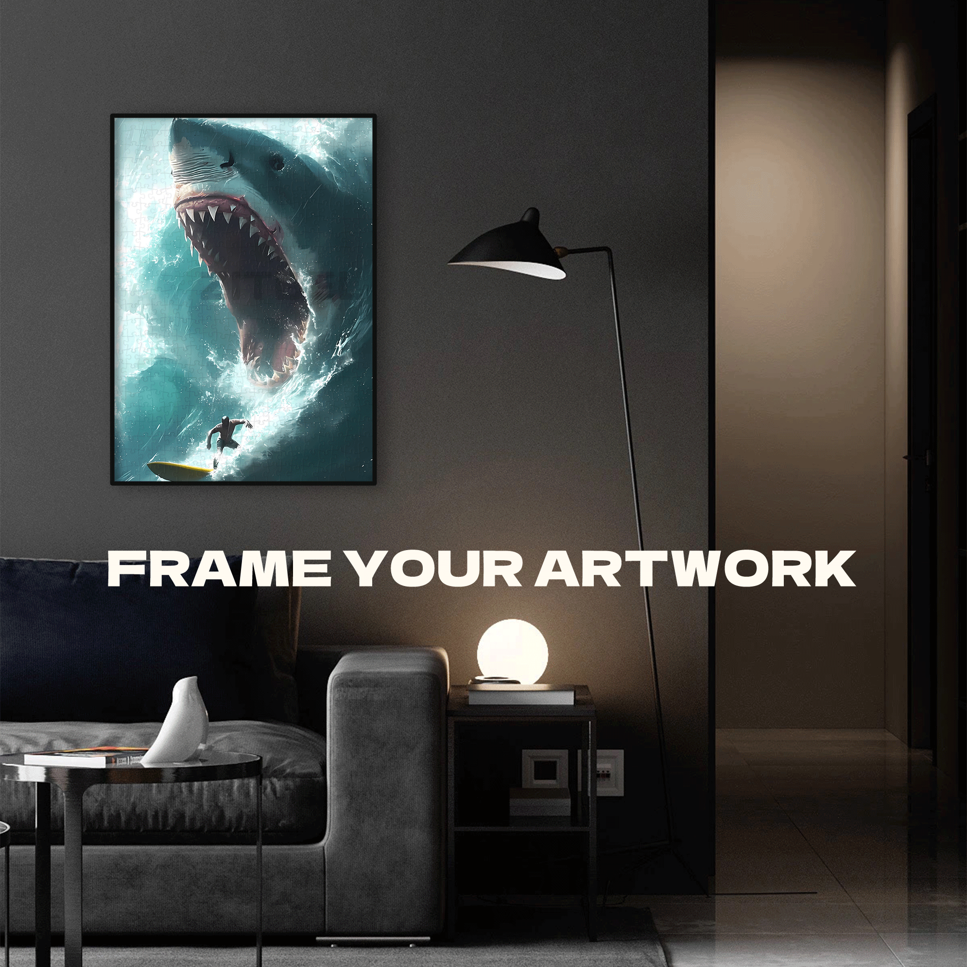 Surfing Shark 500pcs/1000pcs Jigsaw Puzzle, Scratch-Resistant, Interactive Family Game & Brain-Boosting DIY Decor, Perfect for Halloween, Christmas & New Year Gifts, Family Puzzle Game
