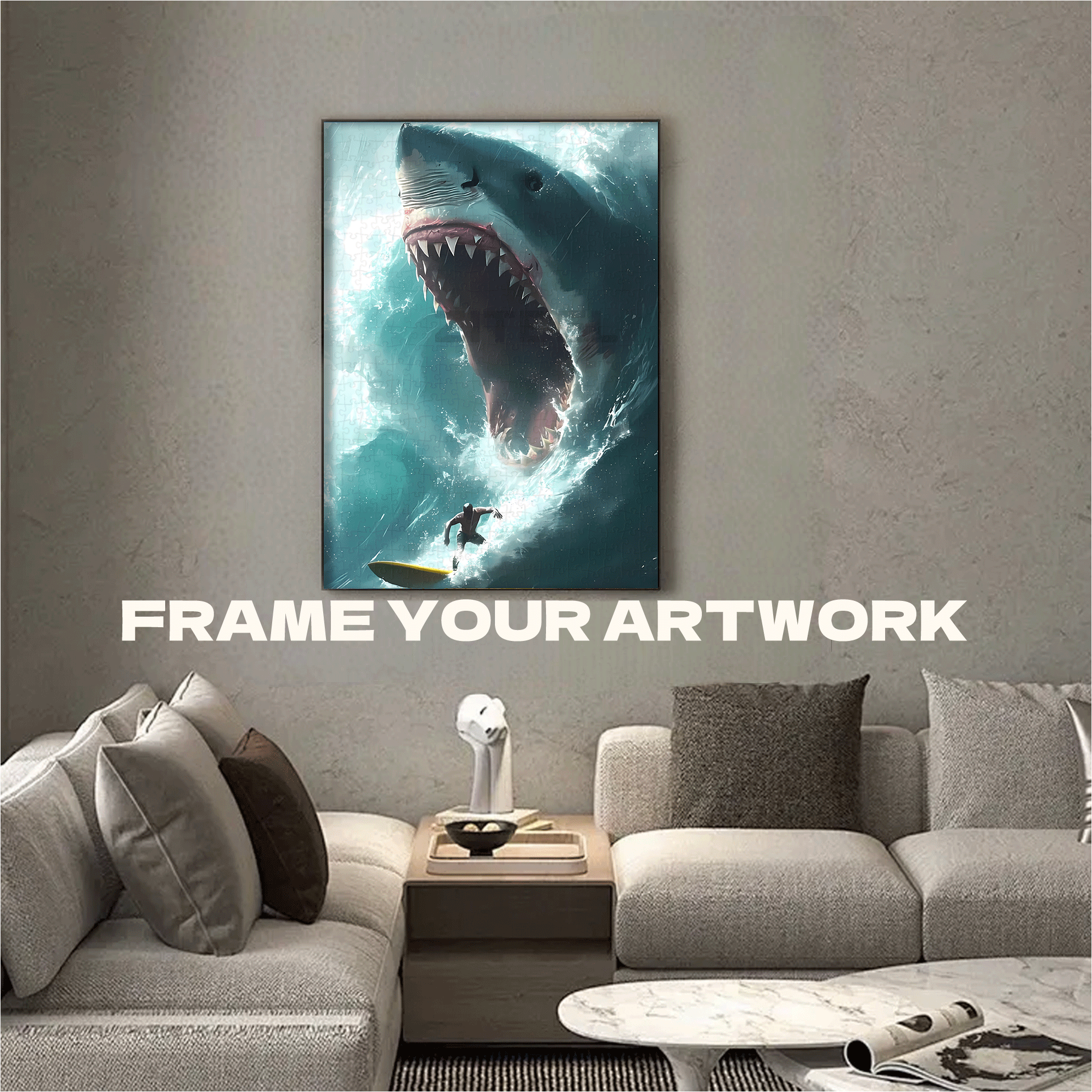 Surfing Shark 500pcs/1000pcs Jigsaw Puzzle, Scratch-Resistant, Interactive Family Game & Brain-Boosting DIY Decor, Perfect for Halloween, Christmas & New Year Gifts, Family Puzzle Game