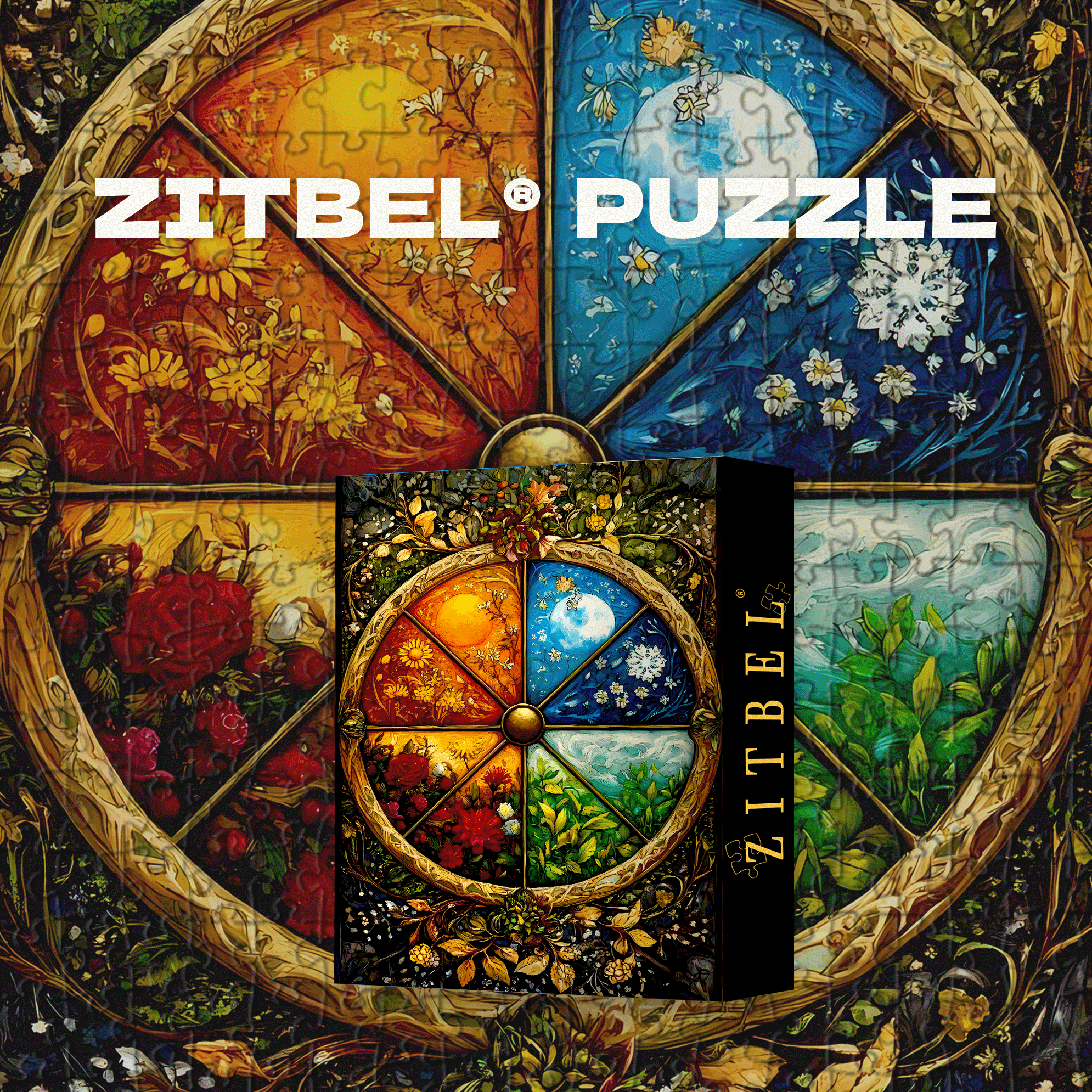 The Wheel of the Four Seasons 500pcs/1000pcs Jigsaw Puzzle, Scratch-Resistant, Interactive Family Game & Brain-Boosting DIY Decor, Perfect for Halloween, Christmas & New Year Gifts, Family Puzzle Game