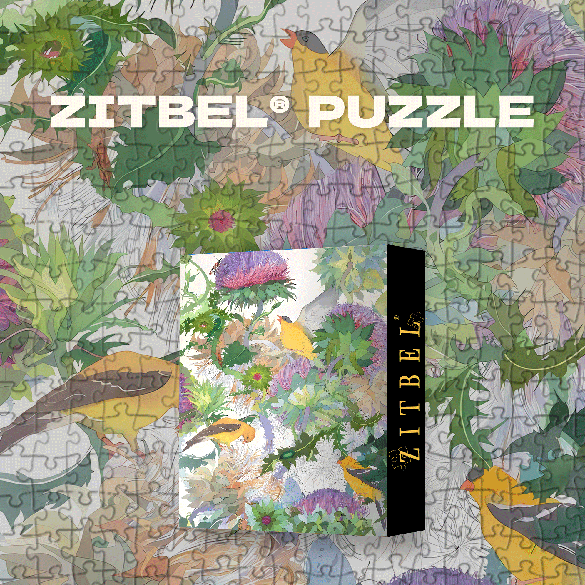 Thistle Flower & The Golden Finch 500pcs/1000pcs Jigsaw Puzzle, Scratch-Resistant, Interactive Family Game & Brain-Boosting DIY Decor, Perfect for Halloween, Christmas & New Year Gifts, Family Puzzle Game
