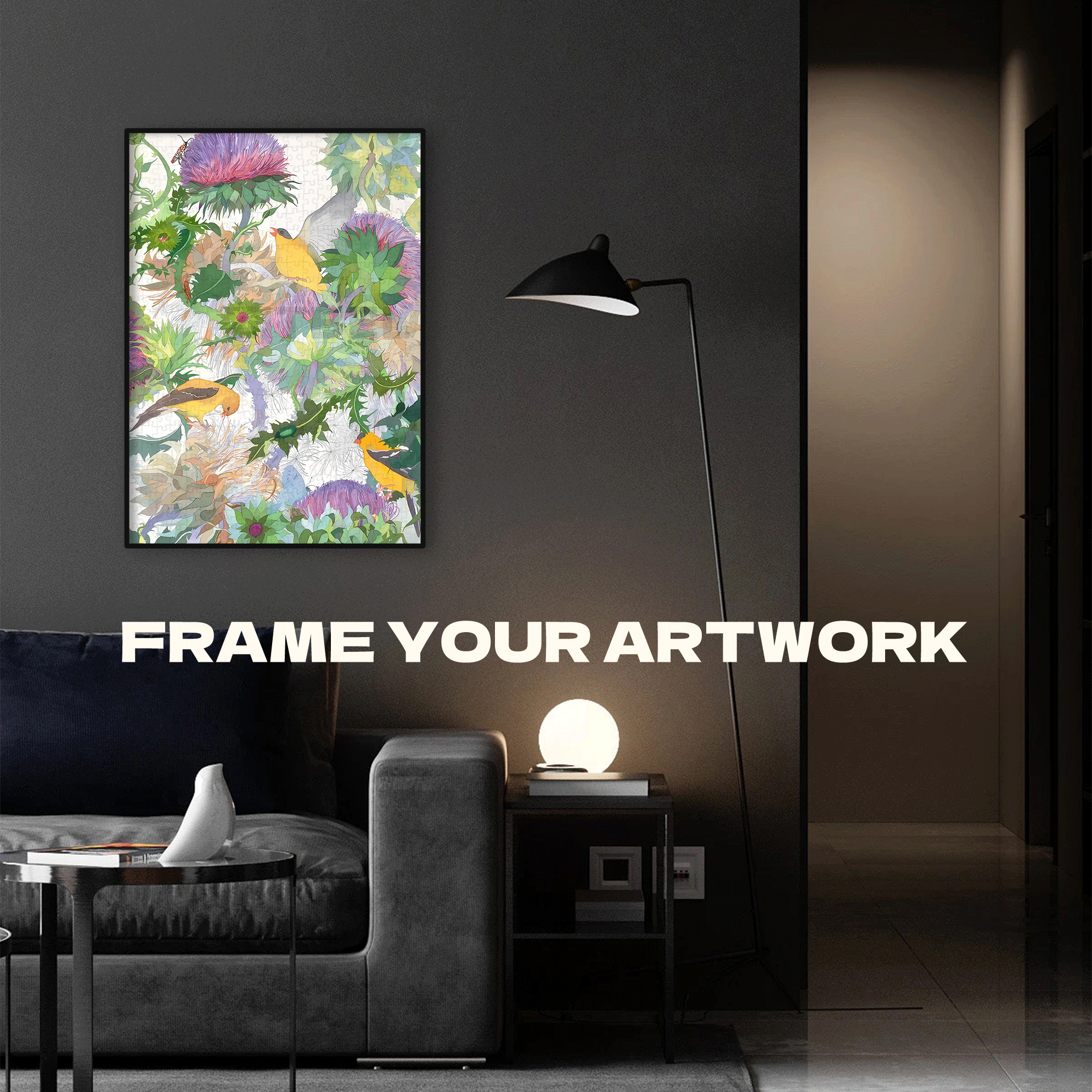 Thistle Flower & The Golden Finch 500pcs/1000pcs Jigsaw Puzzle, Scratch-Resistant, Interactive Family Game & Brain-Boosting DIY Decor, Perfect for Halloween, Christmas & New Year Gifts, Family Puzzle Game