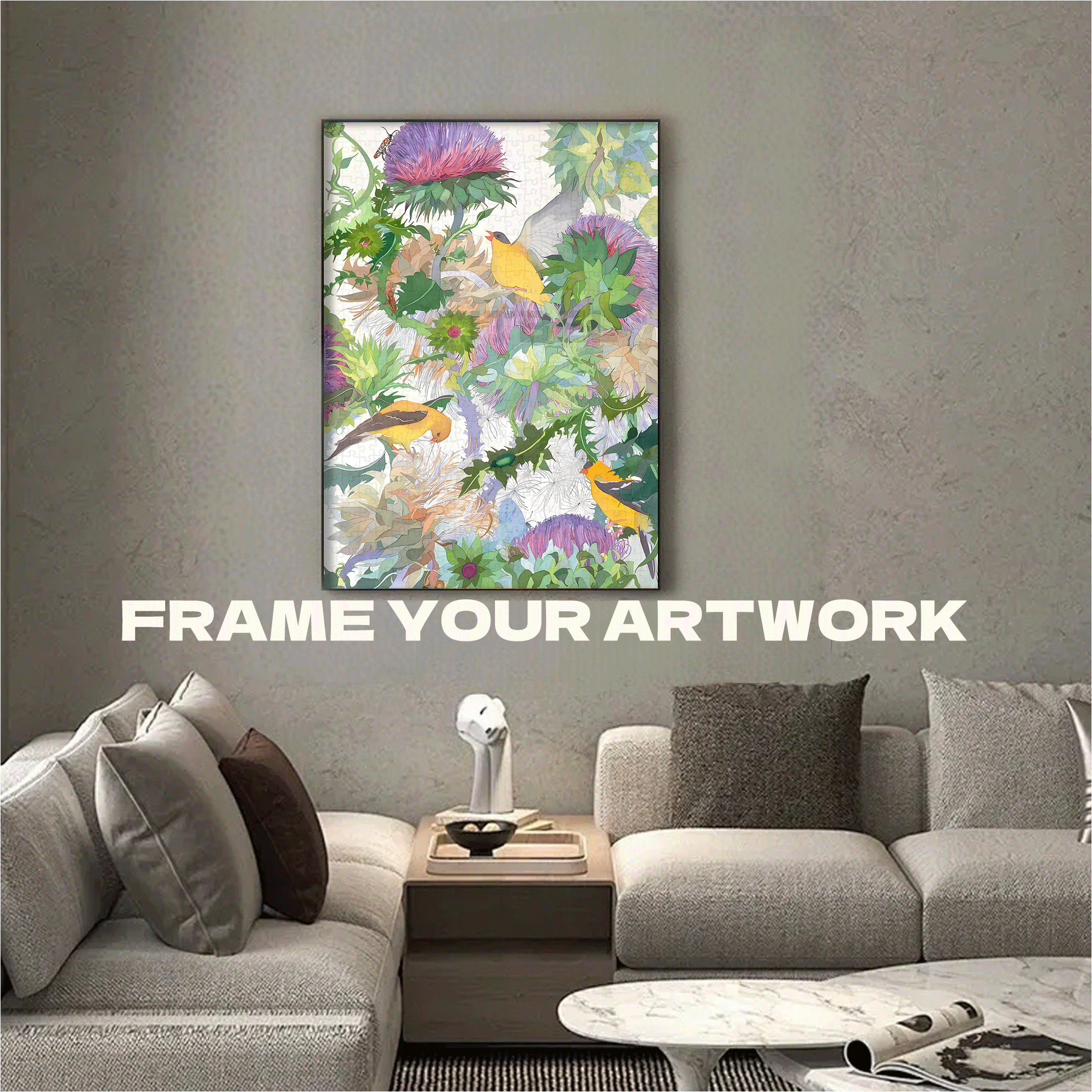 Thistle Flower & The Golden Finch 500pcs/1000pcs Jigsaw Puzzle, Scratch-Resistant, Interactive Family Game & Brain-Boosting DIY Decor, Perfect for Halloween, Christmas & New Year Gifts, Family Puzzle Game