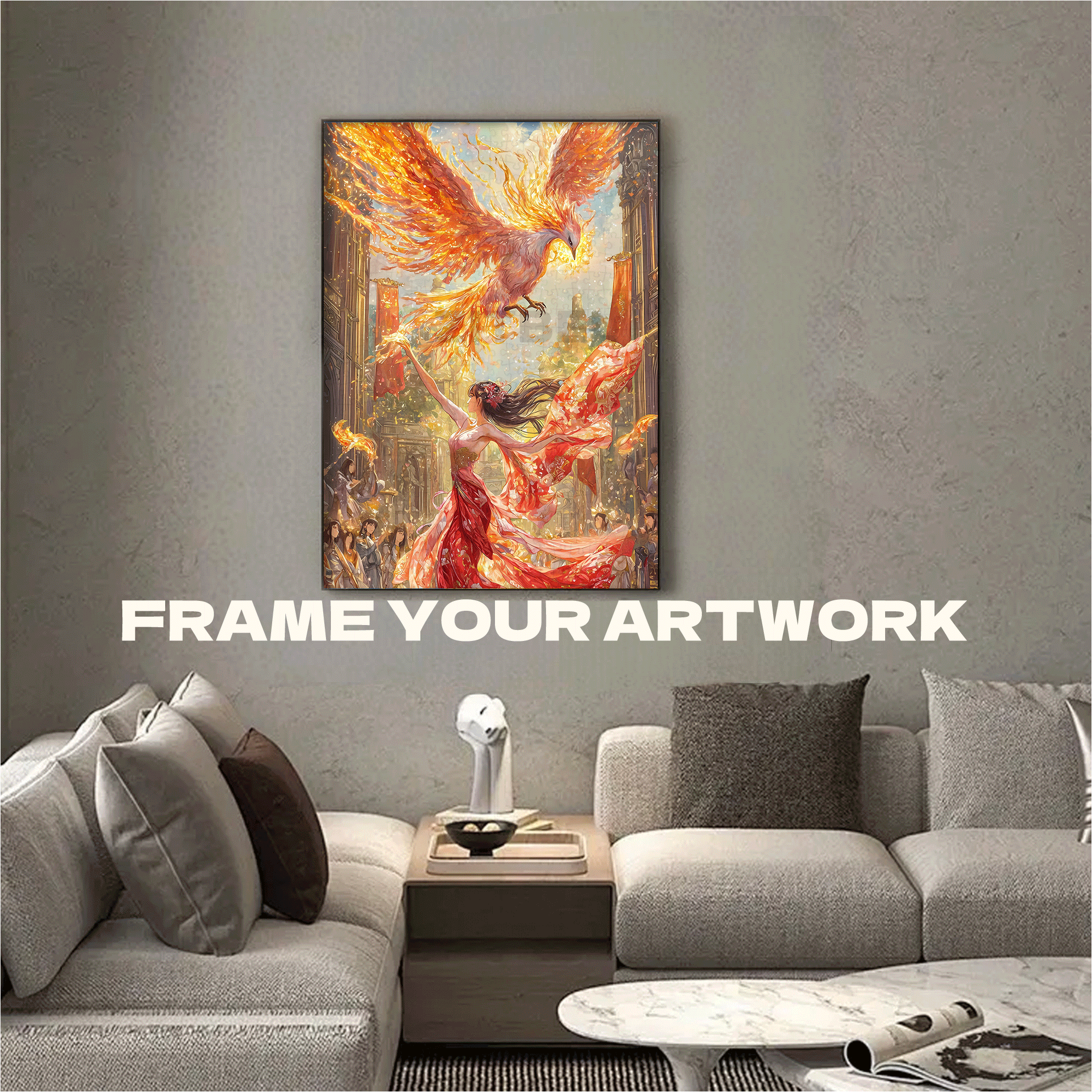 Phoenixes Dancing Together 500pcs/1000pcs Jigsaw Puzzle, Scratch-Resistant, Interactive Family Game & Brain-Boosting DIY Decor, Perfect for Halloween, Christmas & New Year Gifts, Family Puzzle Game