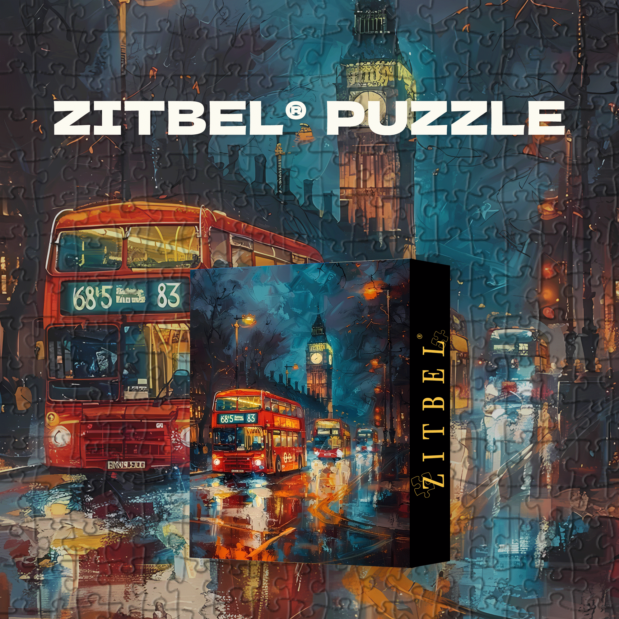 Rainy Night in London - Red Buses 500pcs/1000pcs Jigsaw Puzzle, Scratch-Resistant, Interactive Family Game & Brain-Boosting DIY Decor, Perfect for Halloween, Christmas & New Year Gifts, Family Puzzle Game