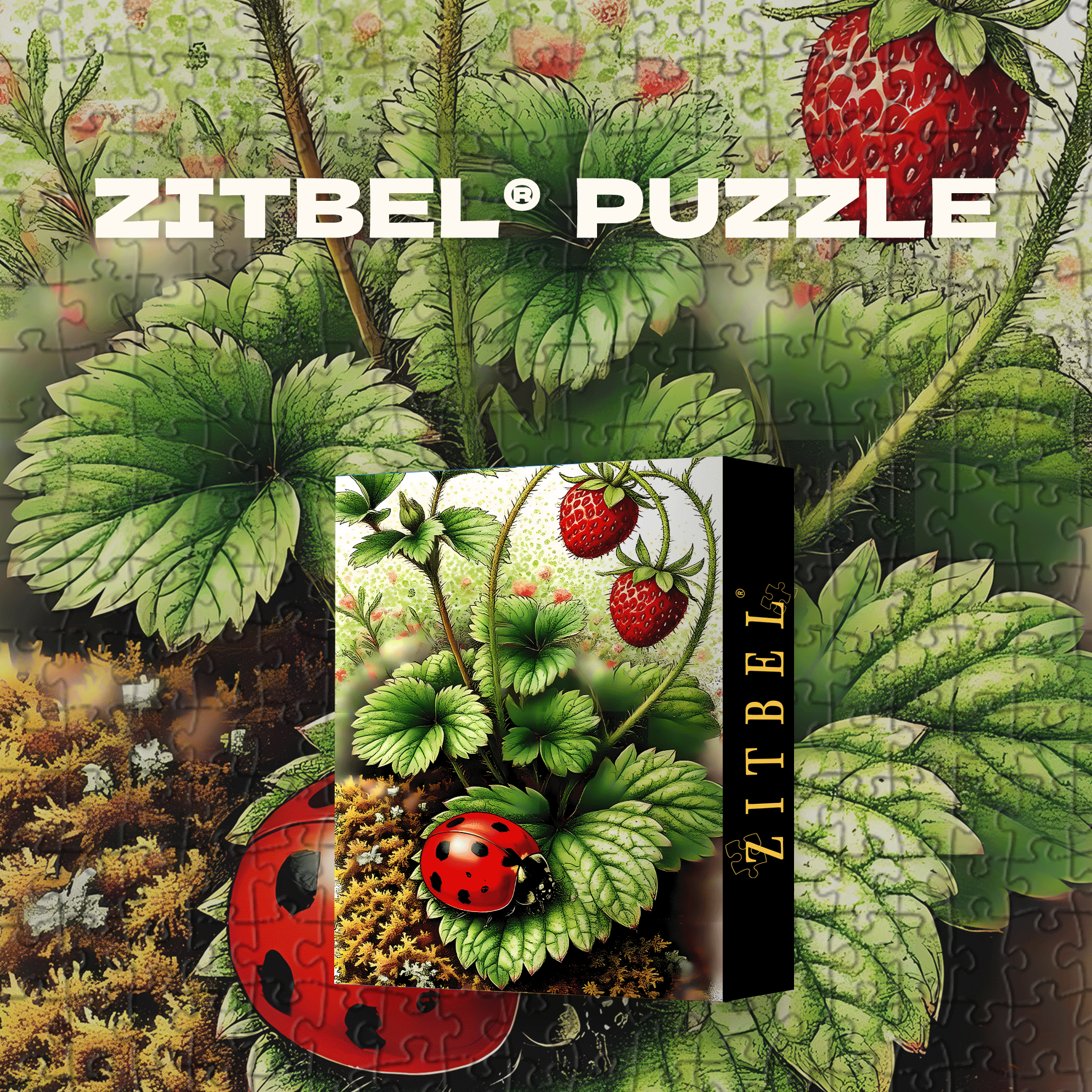 Strawberries and Ladybugs 500pcs/1000pcs Jigsaw Puzzle, Scratch-Resistant, Interactive Family Game & Brain-Boosting DIY Decor, Perfect for Halloween, Christmas & New Year Gifts, Family Puzzle Game