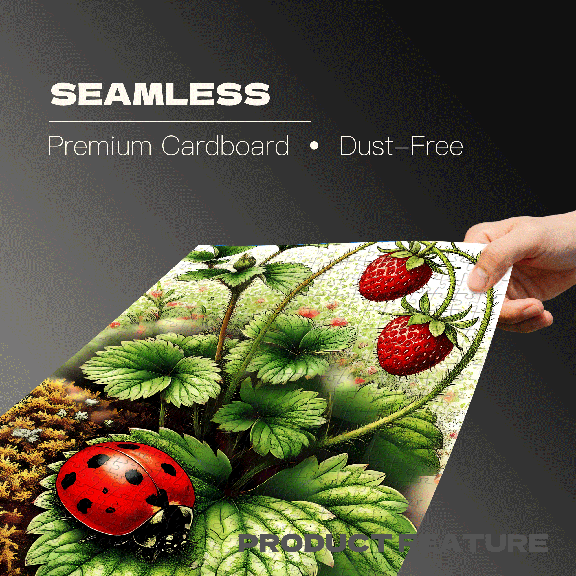 Strawberries and Ladybugs 500pcs/1000pcs Jigsaw Puzzle, Scratch-Resistant, Interactive Family Game & Brain-Boosting DIY Decor, Perfect for Halloween, Christmas & New Year Gifts, Family Puzzle Game