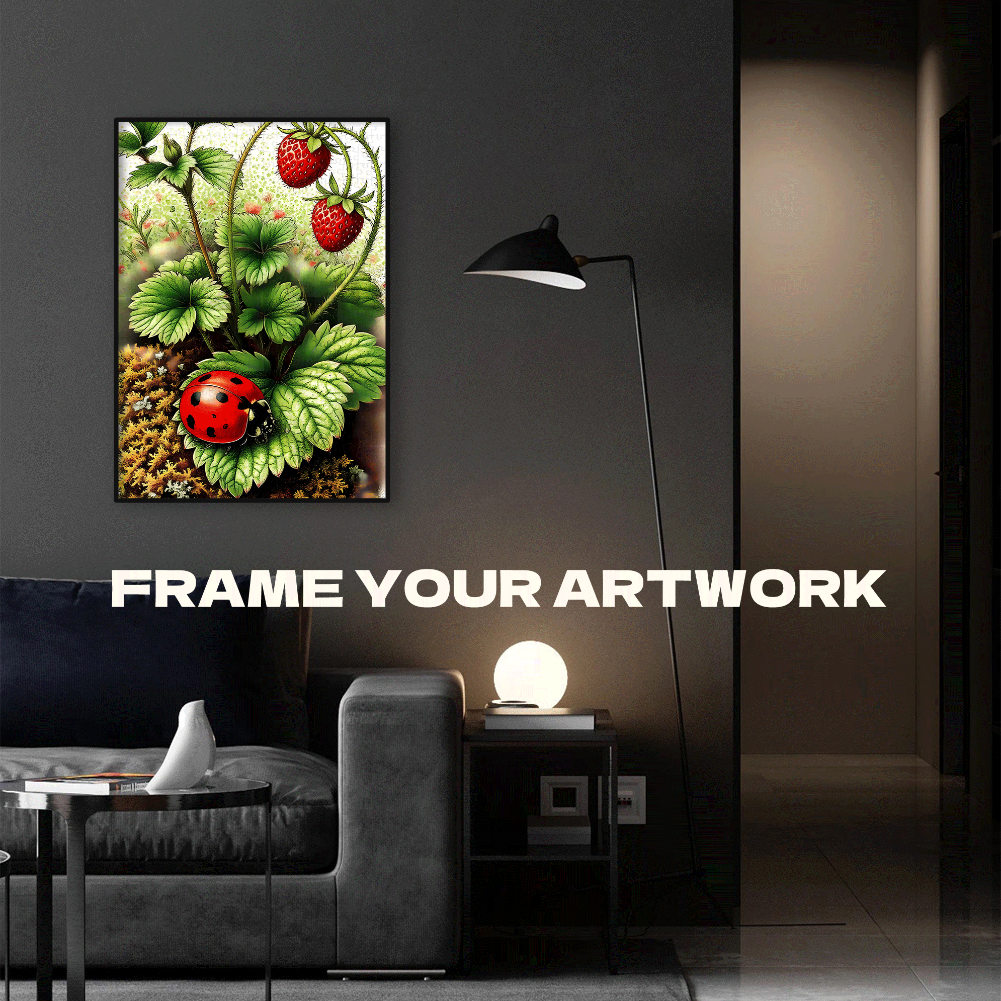 Strawberries and Ladybugs 500pcs/1000pcs Jigsaw Puzzle, Scratch-Resistant, Interactive Family Game & Brain-Boosting DIY Decor, Perfect for Halloween, Christmas & New Year Gifts, Family Puzzle Game