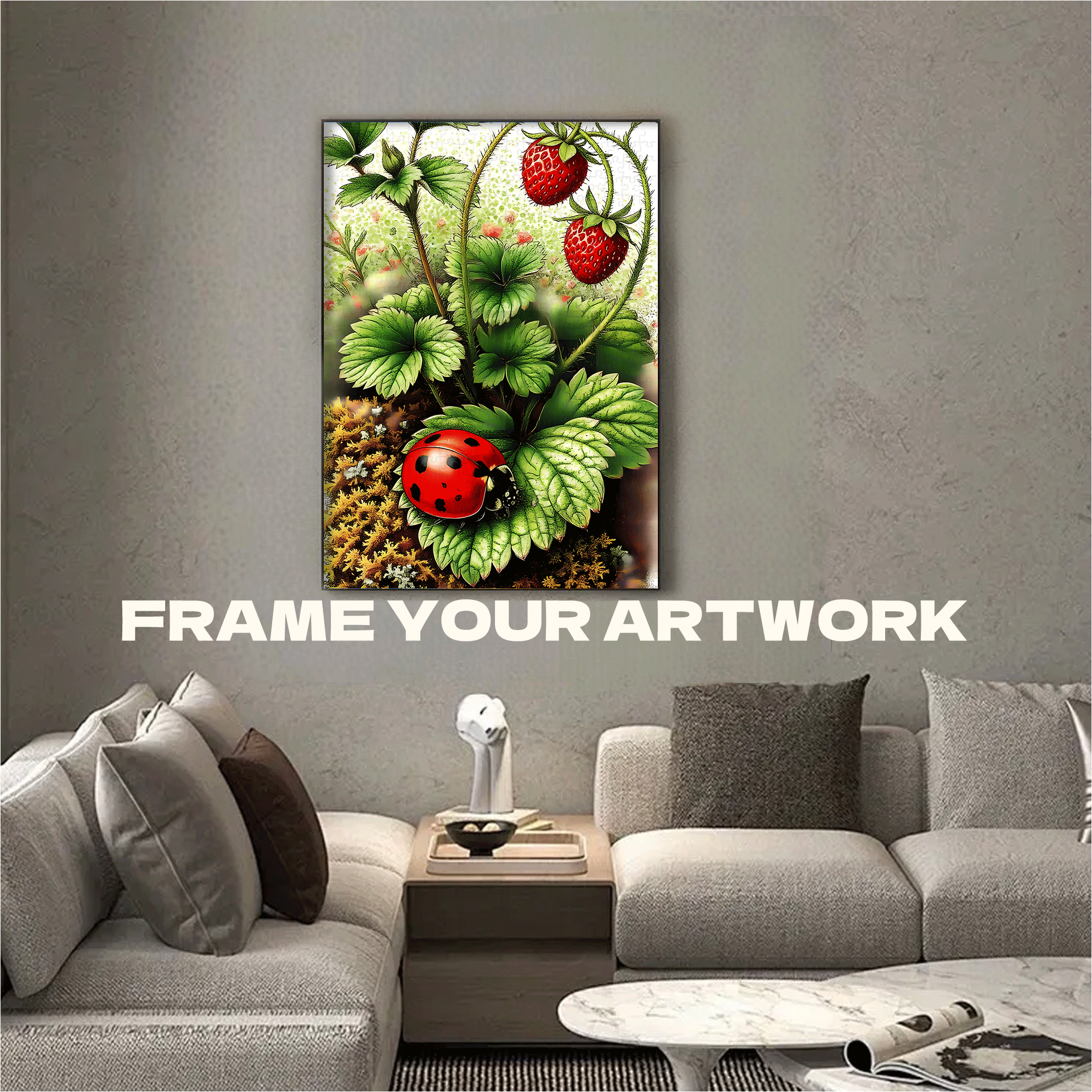 Strawberries and Ladybugs 500pcs/1000pcs Jigsaw Puzzle, Scratch-Resistant, Interactive Family Game & Brain-Boosting DIY Decor, Perfect for Halloween, Christmas & New Year Gifts, Family Puzzle Game