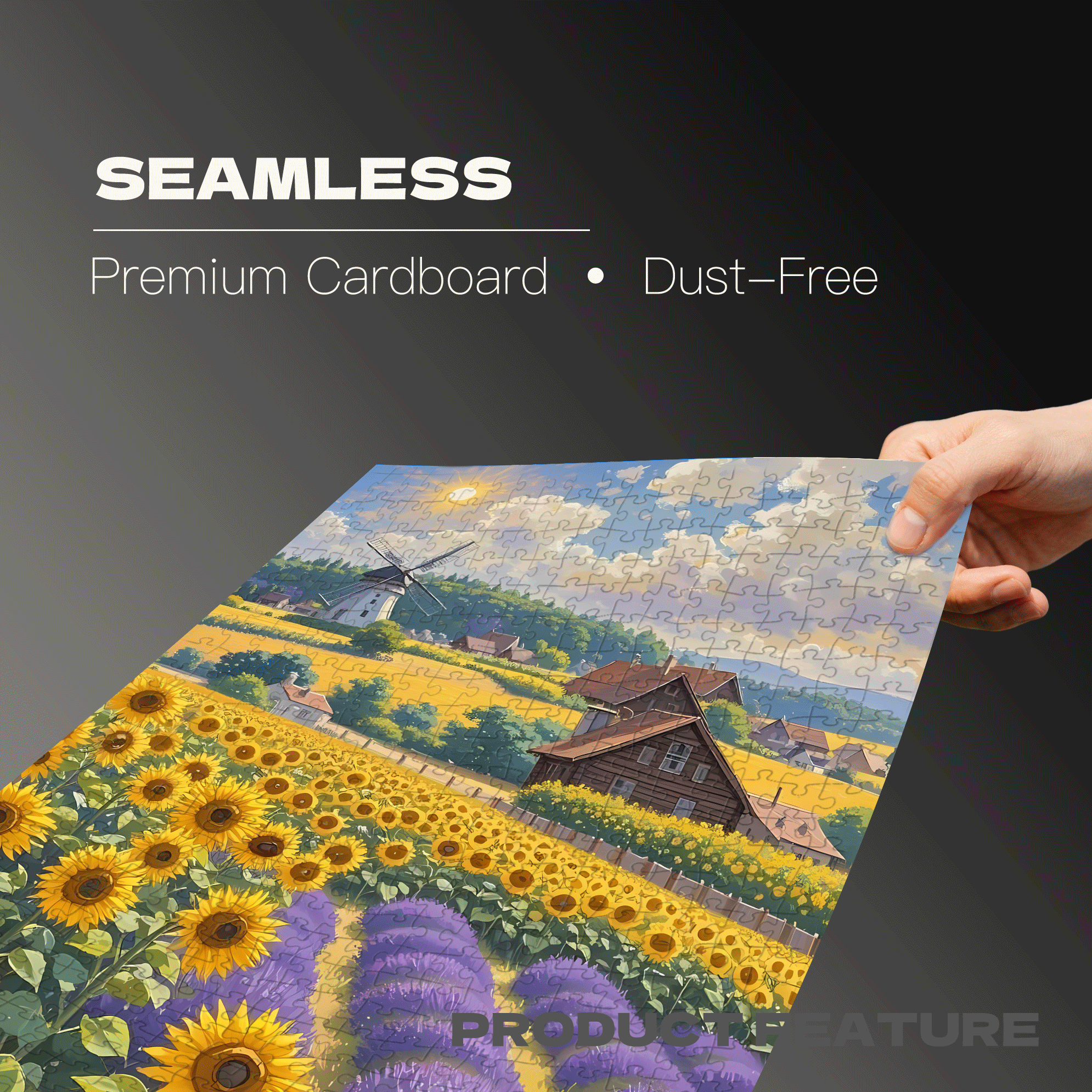 Sunflowers and Lavender in Summer 500pcs/1000pcs Jigsaw Puzzle, Scratch-Resistant, Interactive Family Game & Brain-Boosting DIY Decor, Perfect for Halloween, Christmas & New Year Gifts, Family Puzzle Game